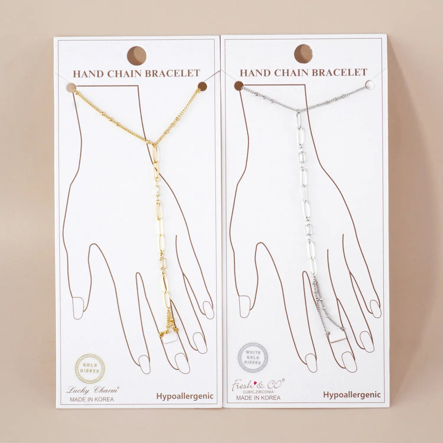 Rectangle CZ Accent 9mm Link Chain 18K-Gold-Dipped Delicate Brass Hand-Chain Bracelet