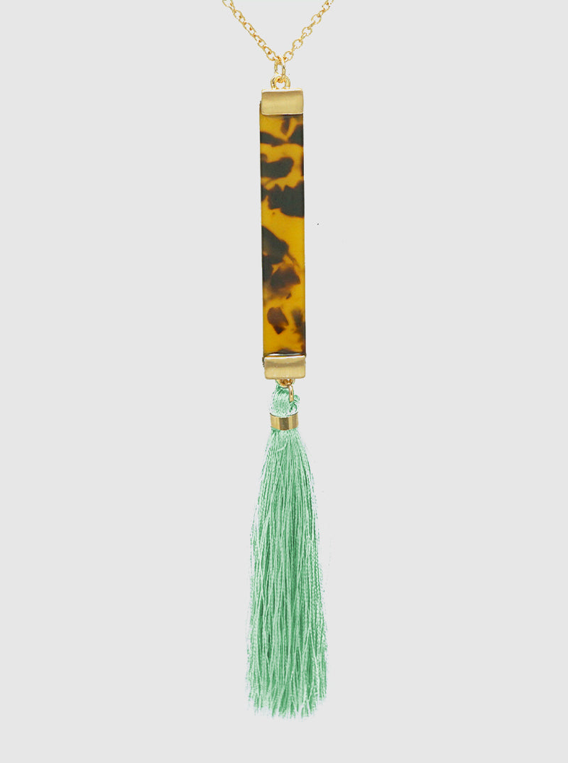 Rectangle Acetate Pendant With Tassel Drop Long Necklace