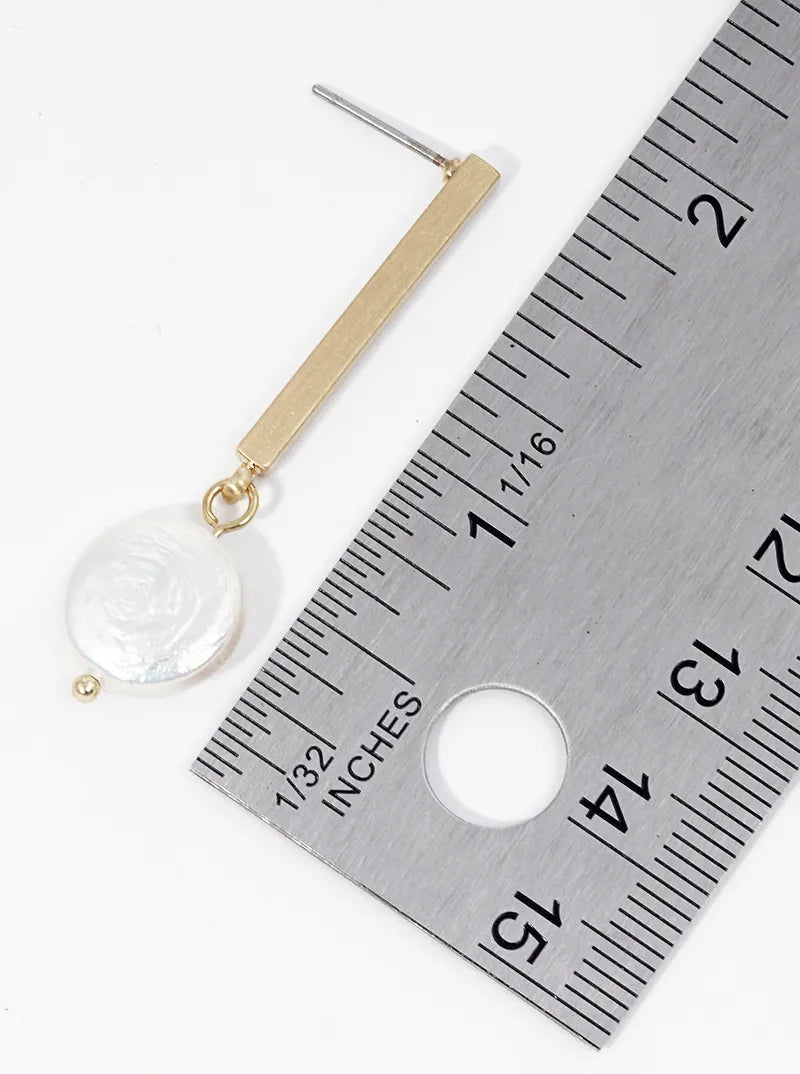 Rectangle Metal Bar Mother Of Pearl Drop Dangle Post Earrings