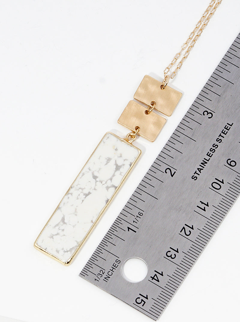 Rectangle Semi-precious Natural Stone Pendant Long Necklace Set With Earrings