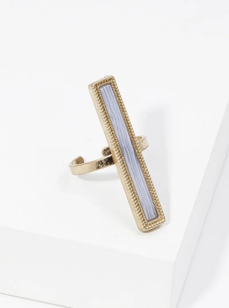 Rectangle Shape Semi-precious Stone Bar Adjustable Ring