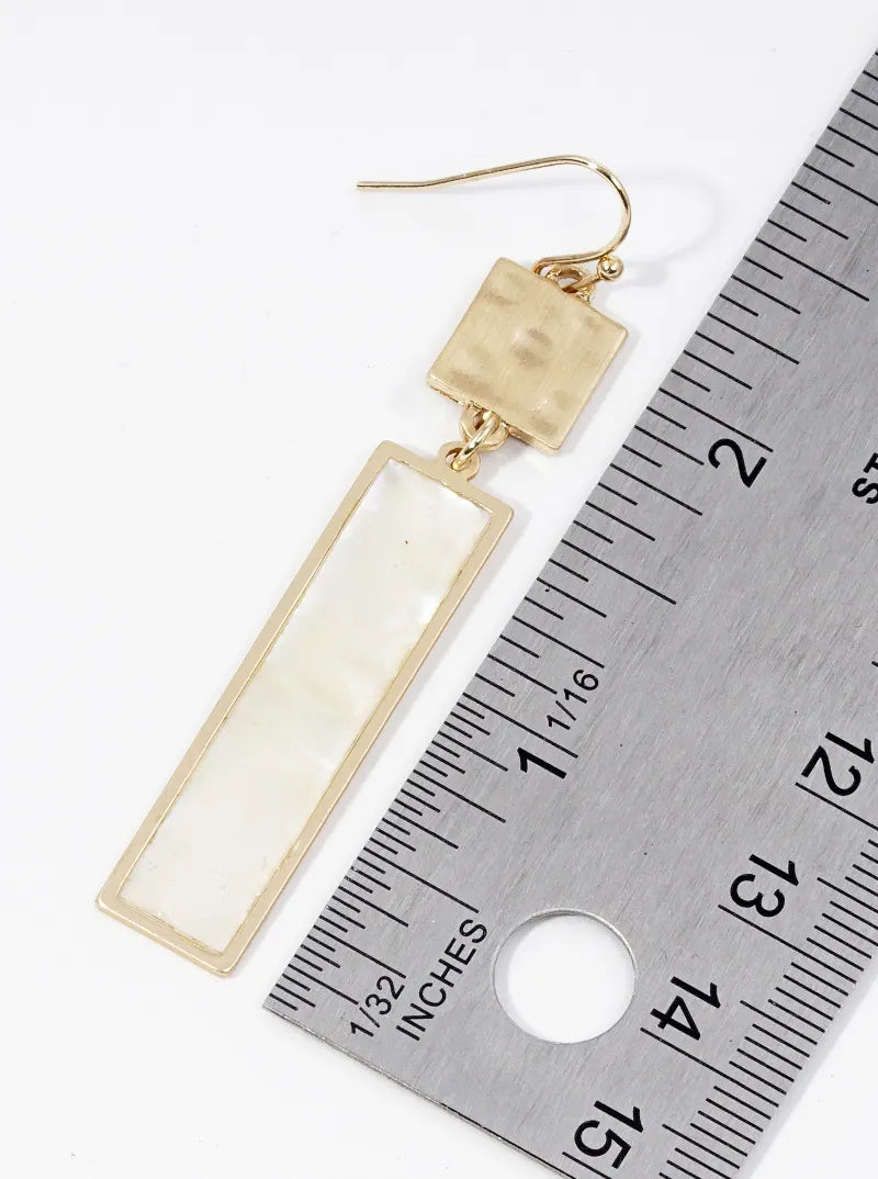 Rectangle Shaped MOP Lightweight 2-tier Dangle Drop Earrings