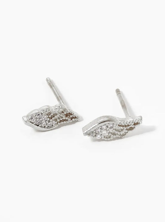 Religious-Theme 18K-Gold-Dipped CZ-Pave Angel Wings Stud Earrings