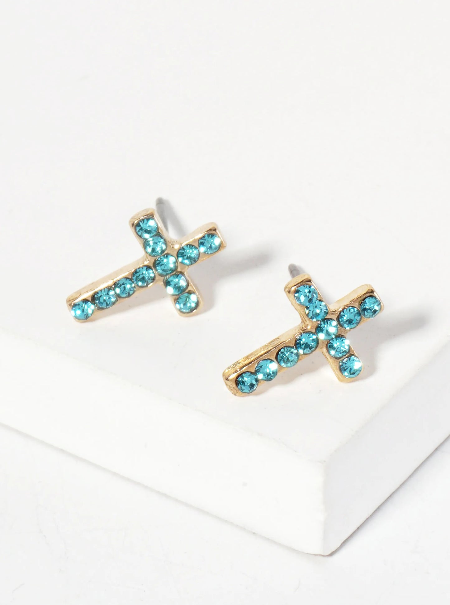 Religious-Theme Crystal-Pave 12mm Cross Stud Earrings