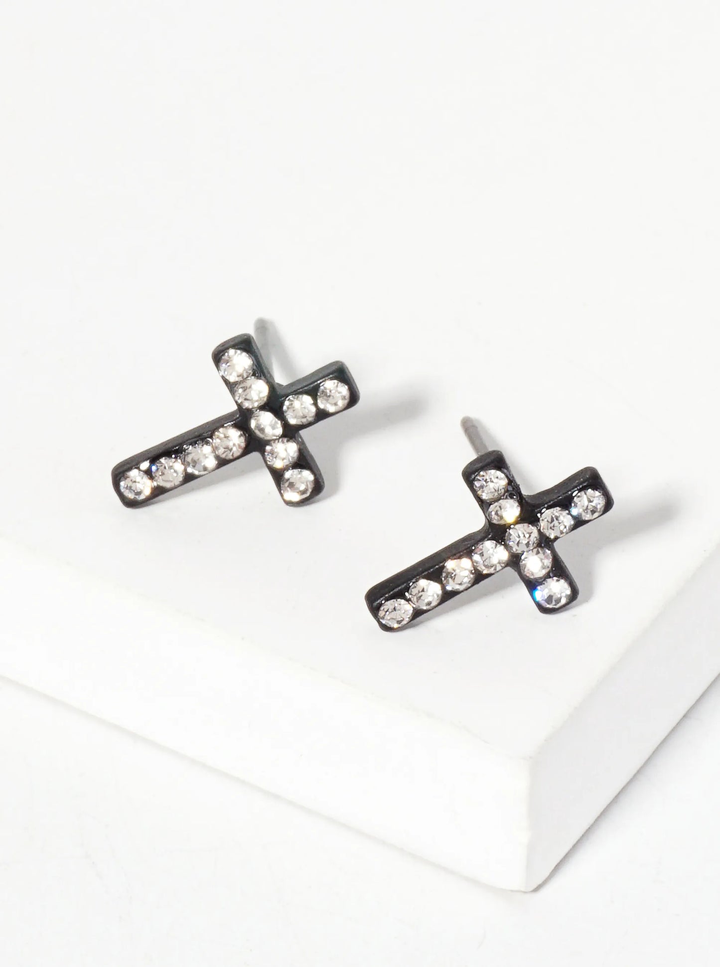 Religious-Theme Crystal-Pave 12mm Cross Stud Earrings