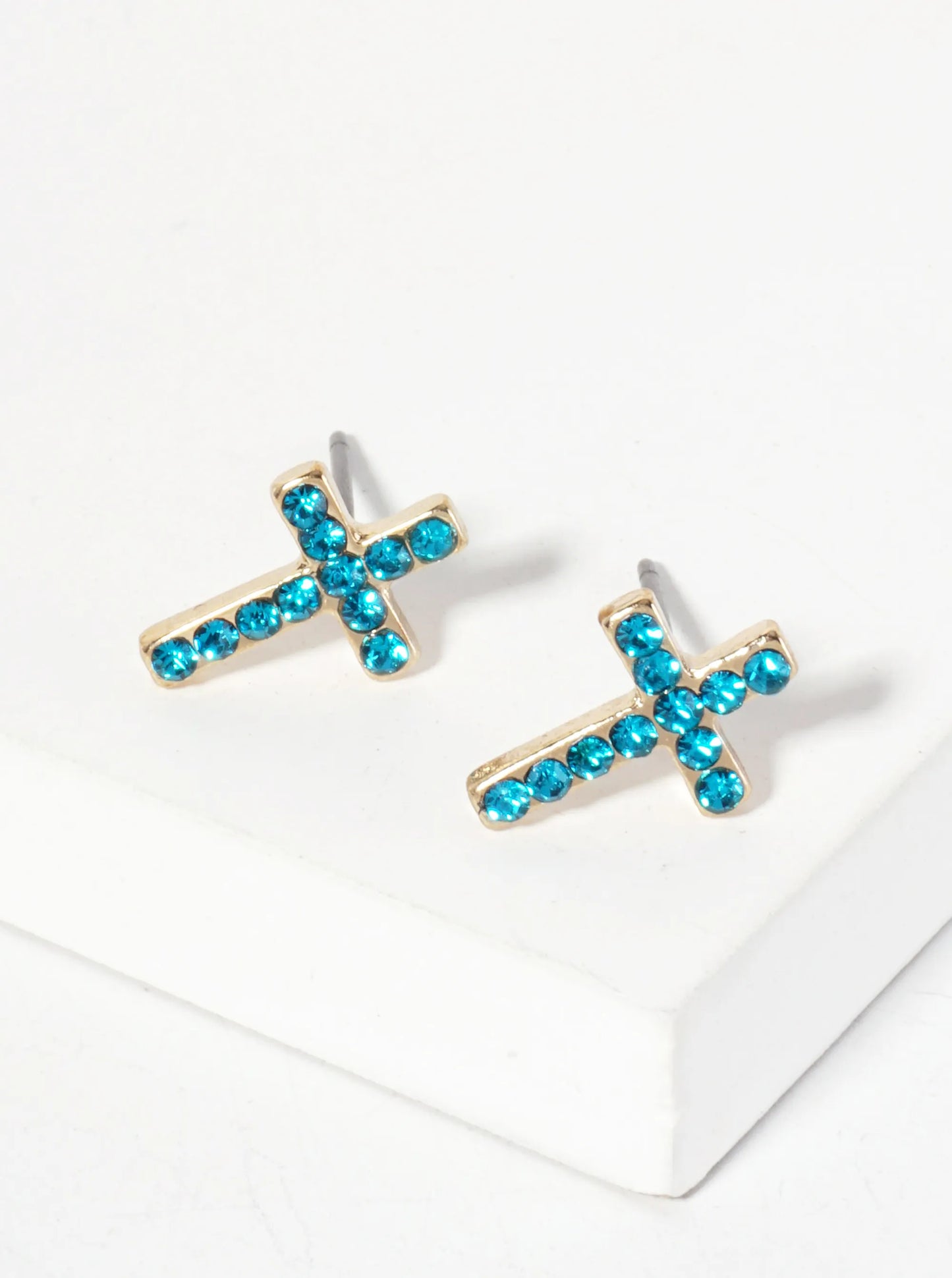 Religious-Theme Crystal-Pave 12mm Cross Stud Earrings