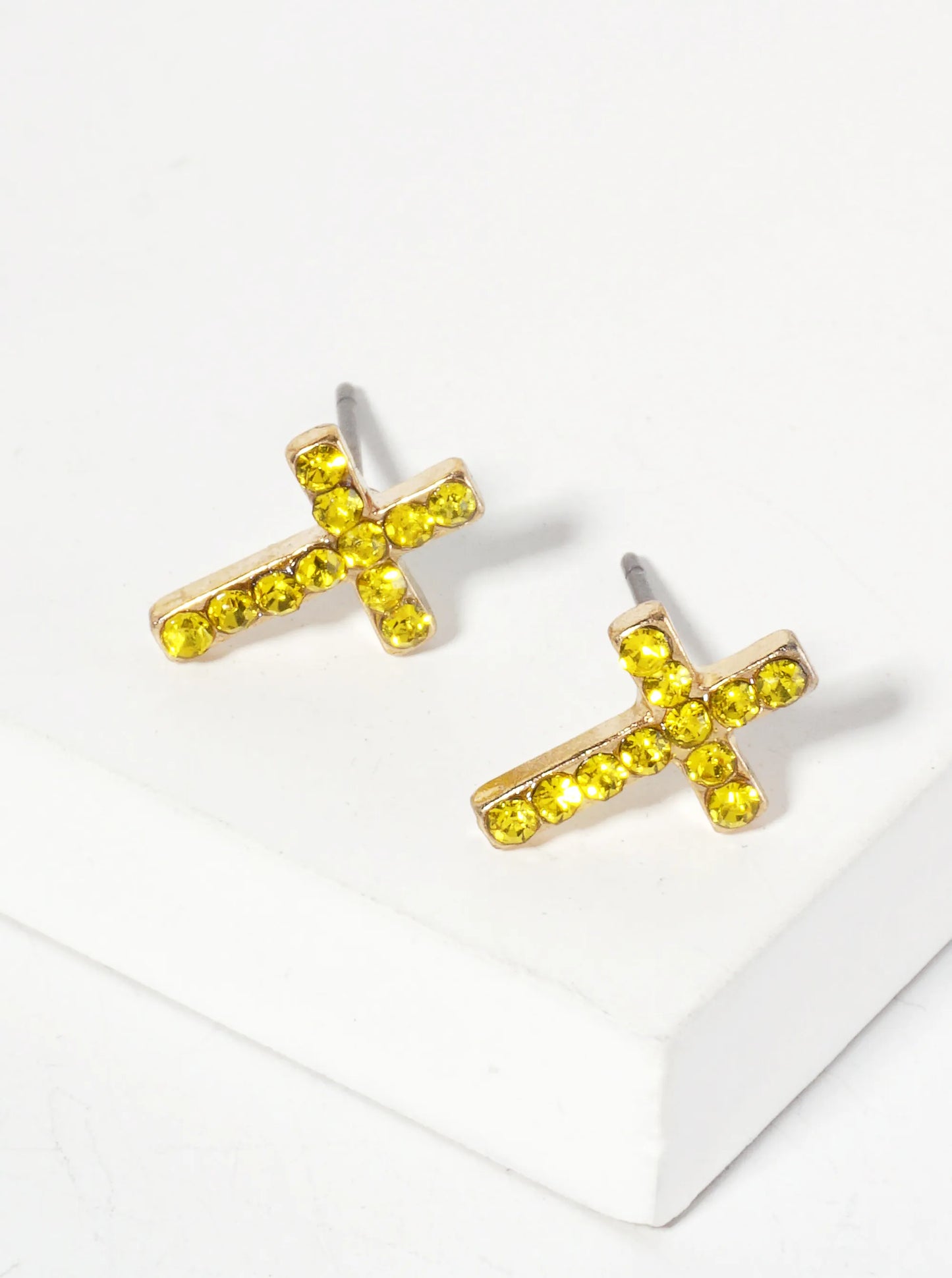 Religious-Theme Crystal-Pave 12mm Cross Stud Earrings