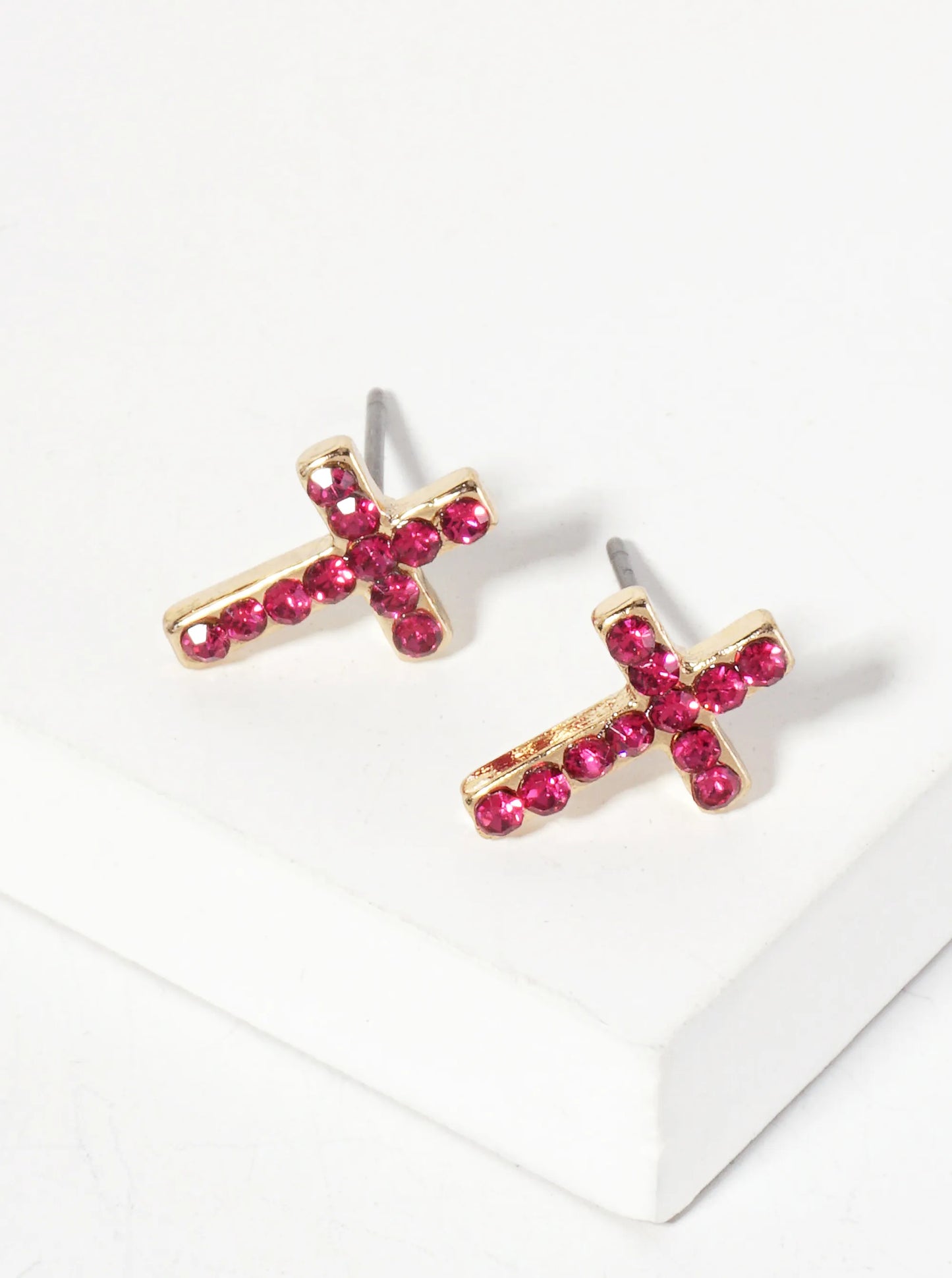 Religious-Theme Crystal-Pave 12mm Cross Stud Earrings