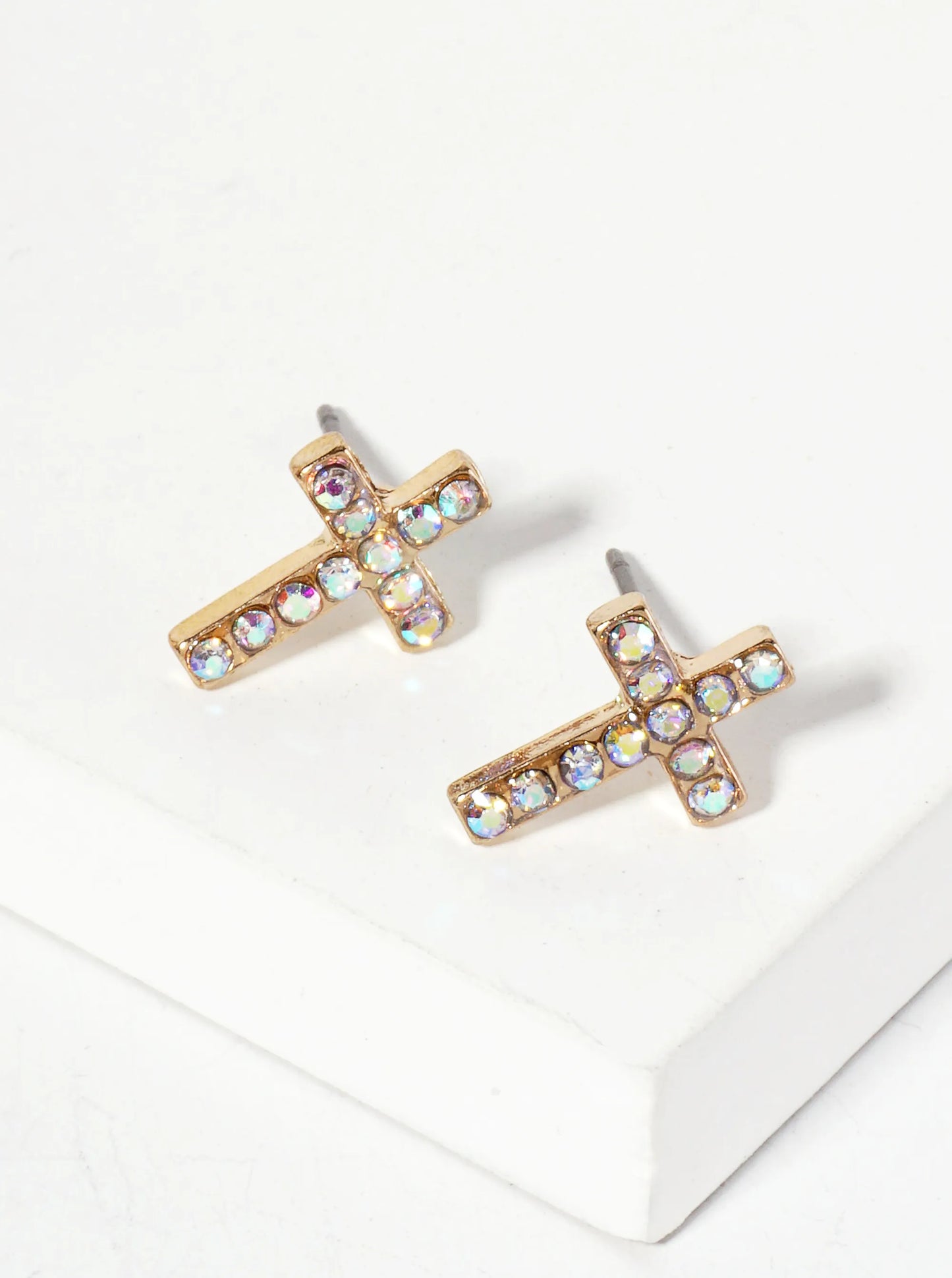 Religious-Theme Crystal-Pave 12mm Cross Stud Earrings