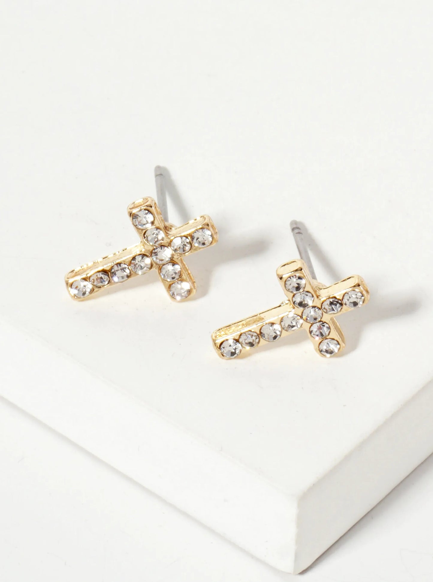 Religious-Theme Crystal-Pave 12mm Cross Stud Earrings