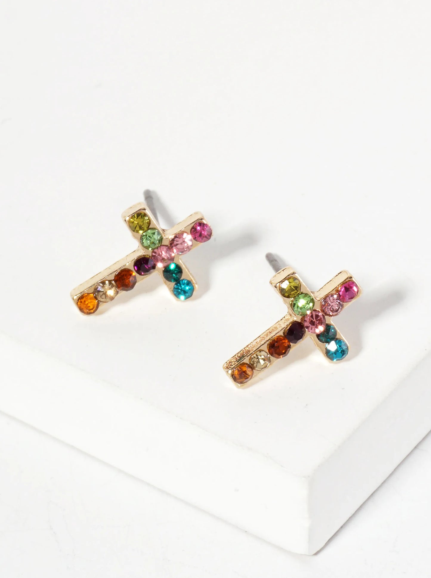 Religious-Theme Crystal-Pave 12mm Cross Stud Earrings
