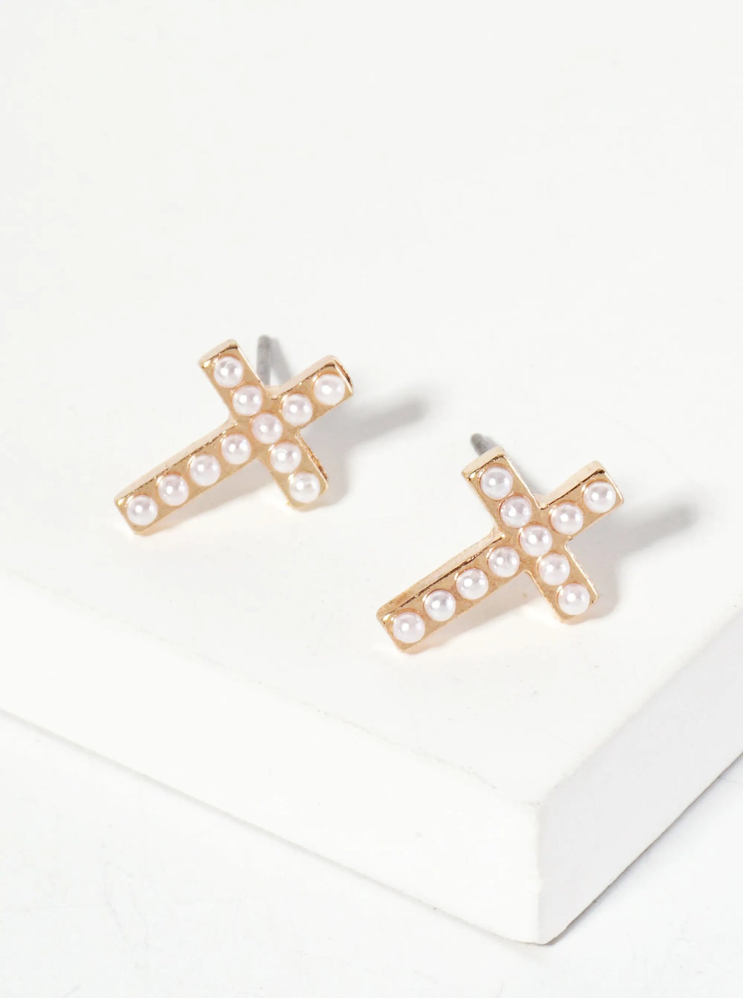 Religious-Theme Crystal-Pave 12mm Cross Stud Earrings