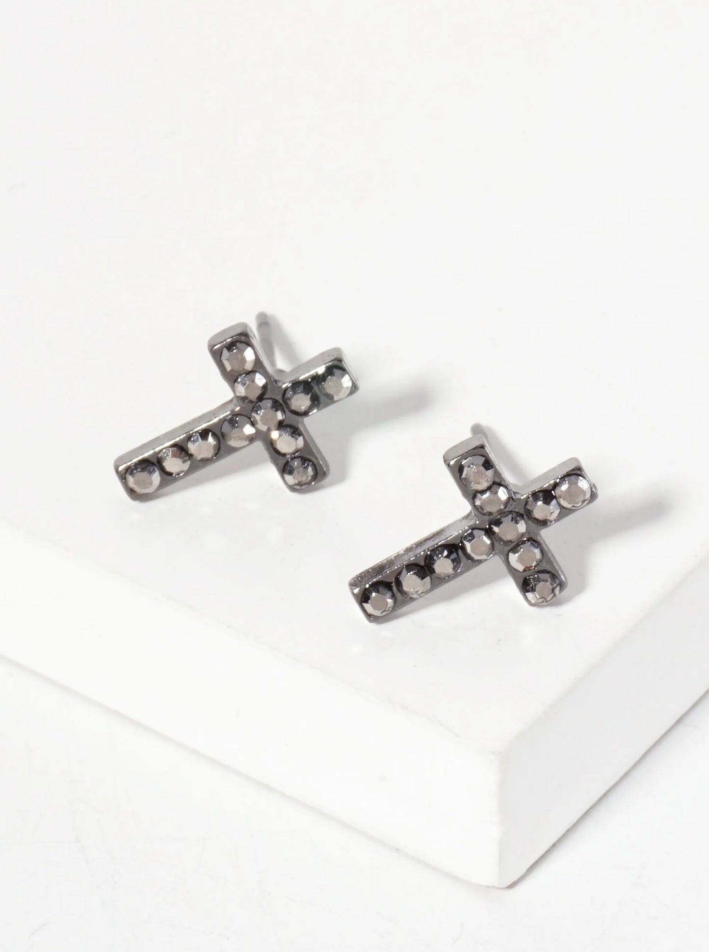 Religious-Theme Crystal-Pave 12mm Cross Stud Earrings