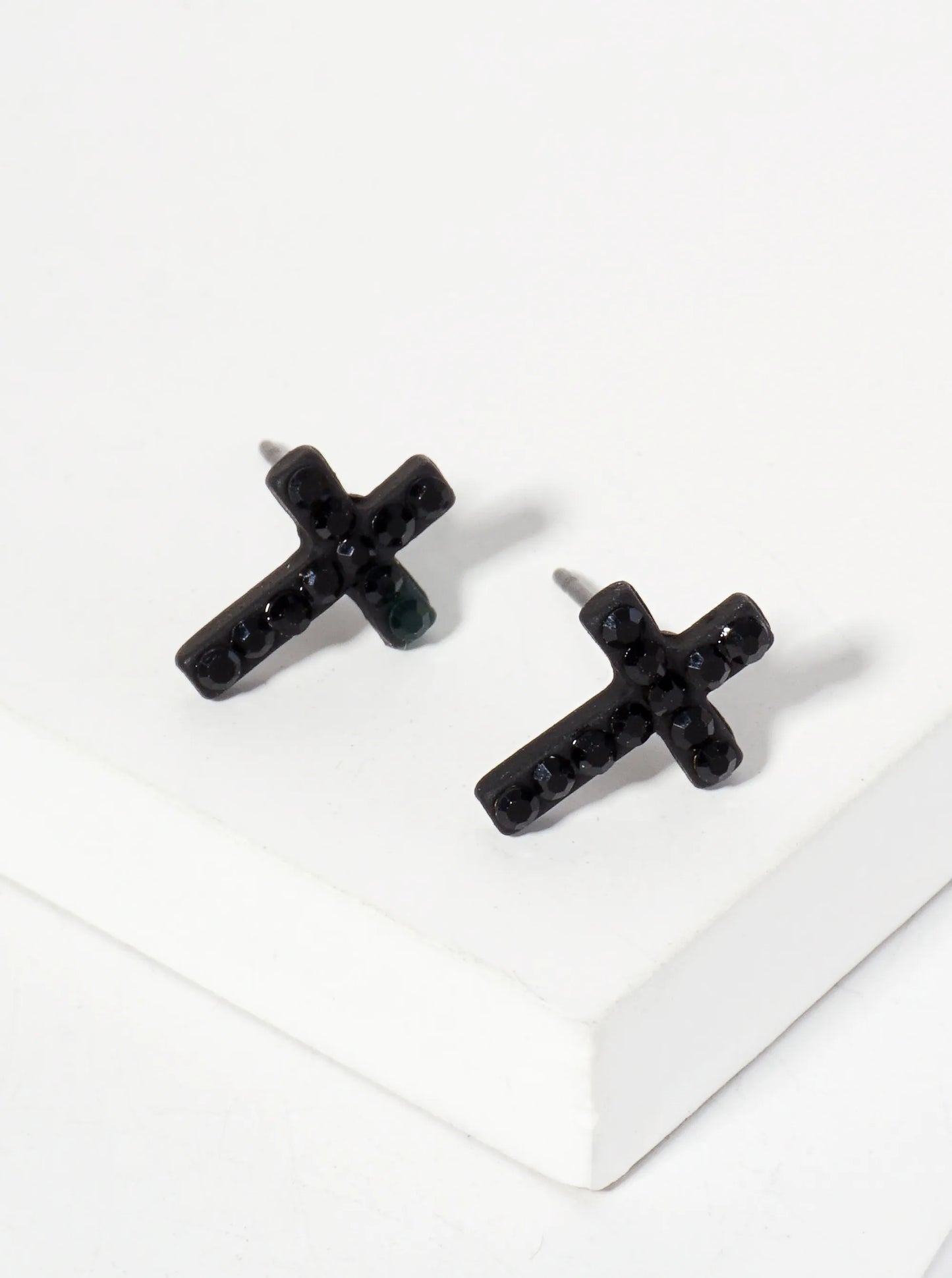 Religious-Theme Crystal-Pave 12mm Cross Stud Earrings