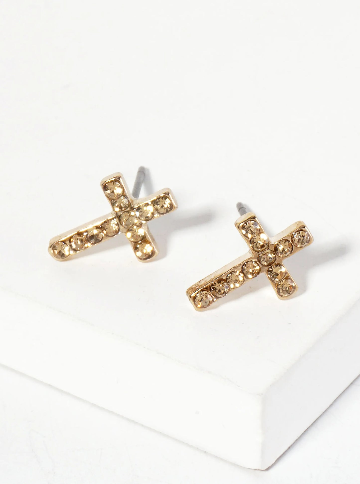 Religious-Theme Crystal-Pave 12mm Cross Stud Earrings