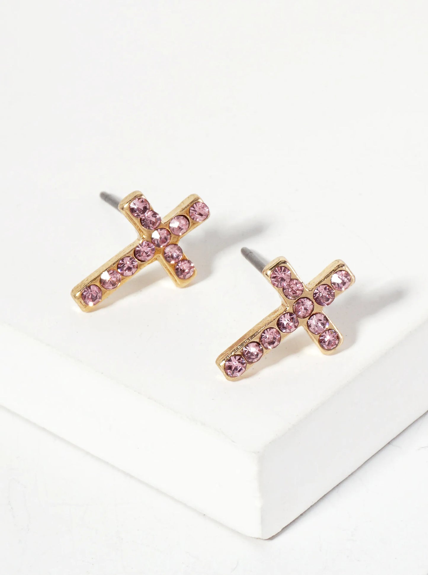 Religious-Theme Crystal-Pave 12mm Cross Stud Earrings