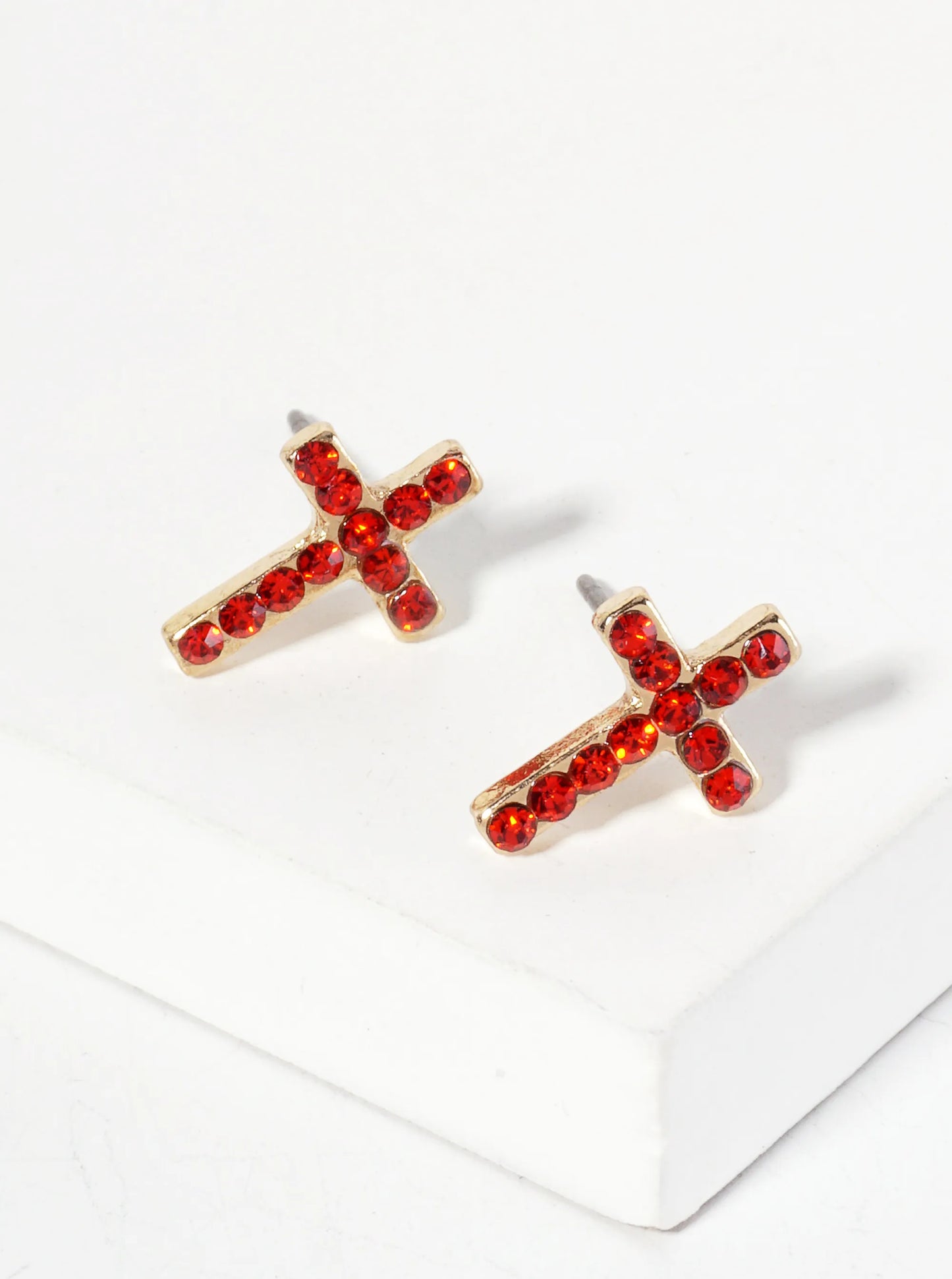 Religious-Theme Crystal-Pave 12mm Cross Stud Earrings