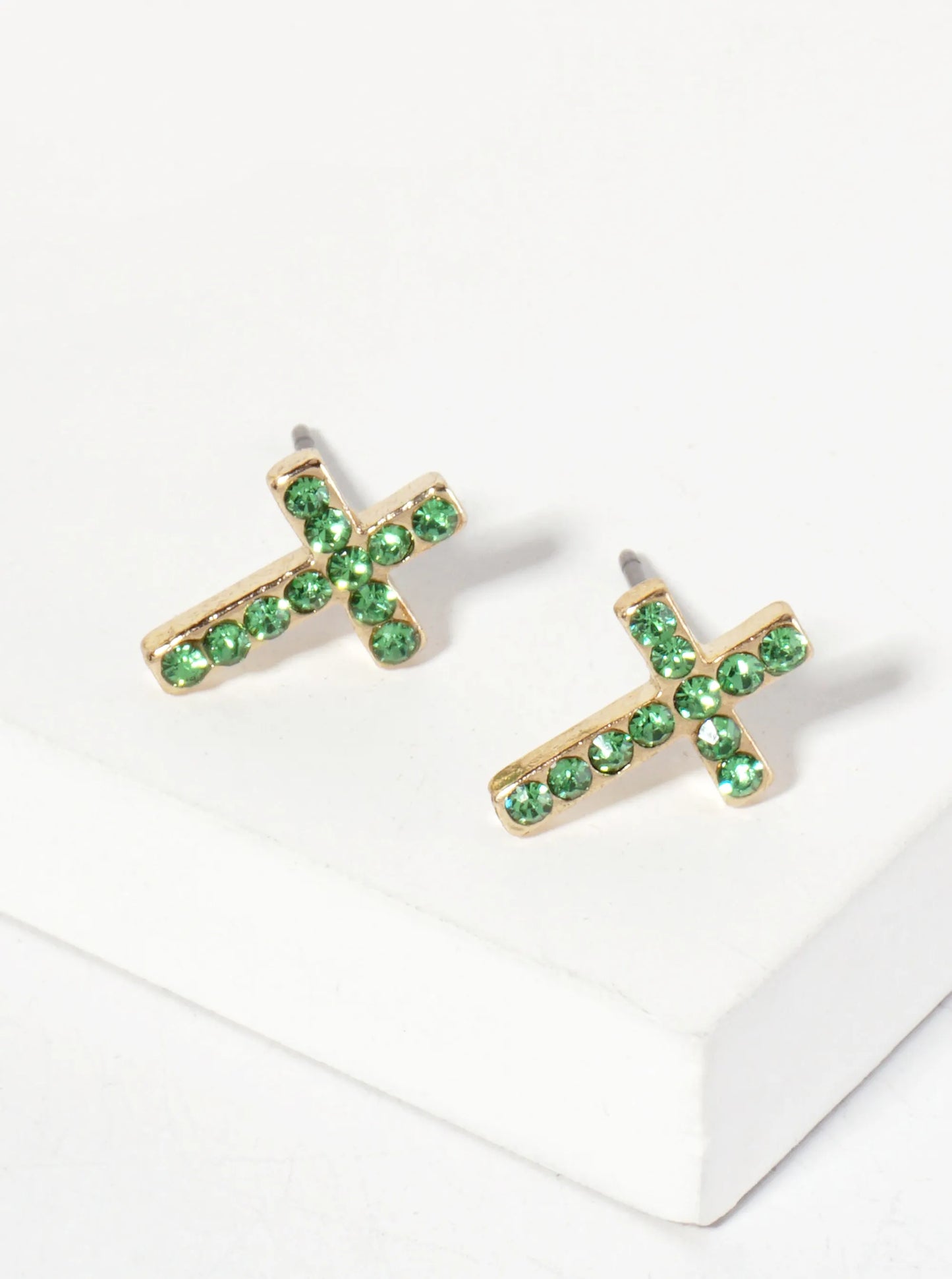 Religious-Theme Crystal-Pave 12mm Cross Stud Earrings