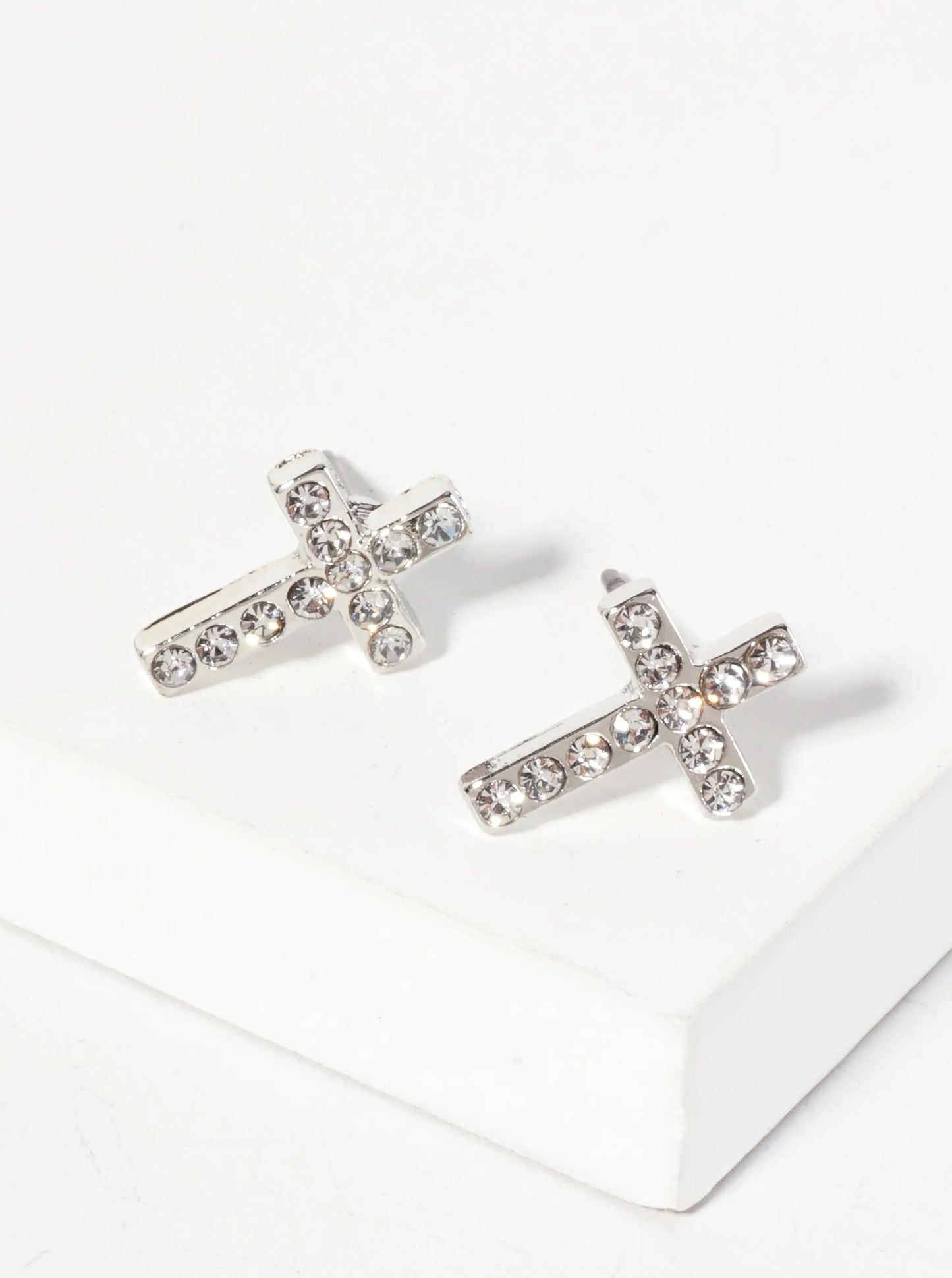 Religious-Theme Crystal-Pave 12mm Cross Stud Earrings