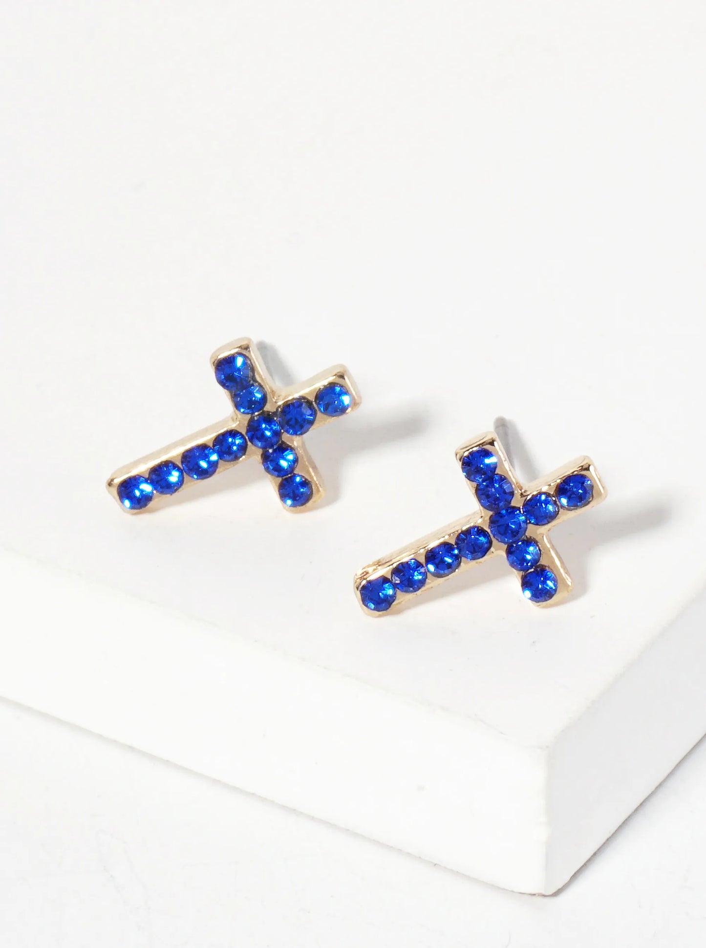 Religious-Theme Crystal-Pave 12mm Cross Stud Earrings
