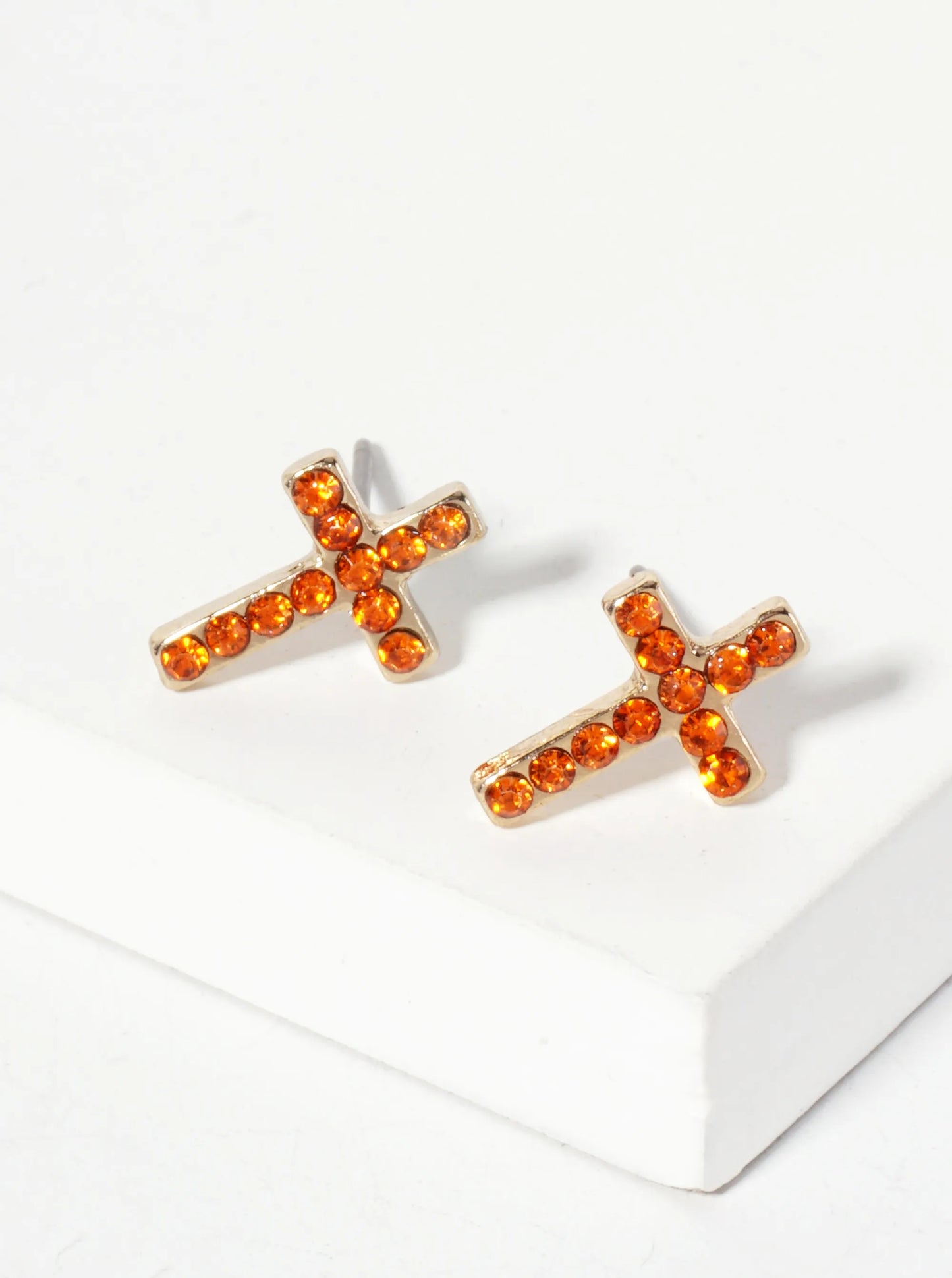 Religious-Theme Crystal-Pave 12mm Cross Stud Earrings