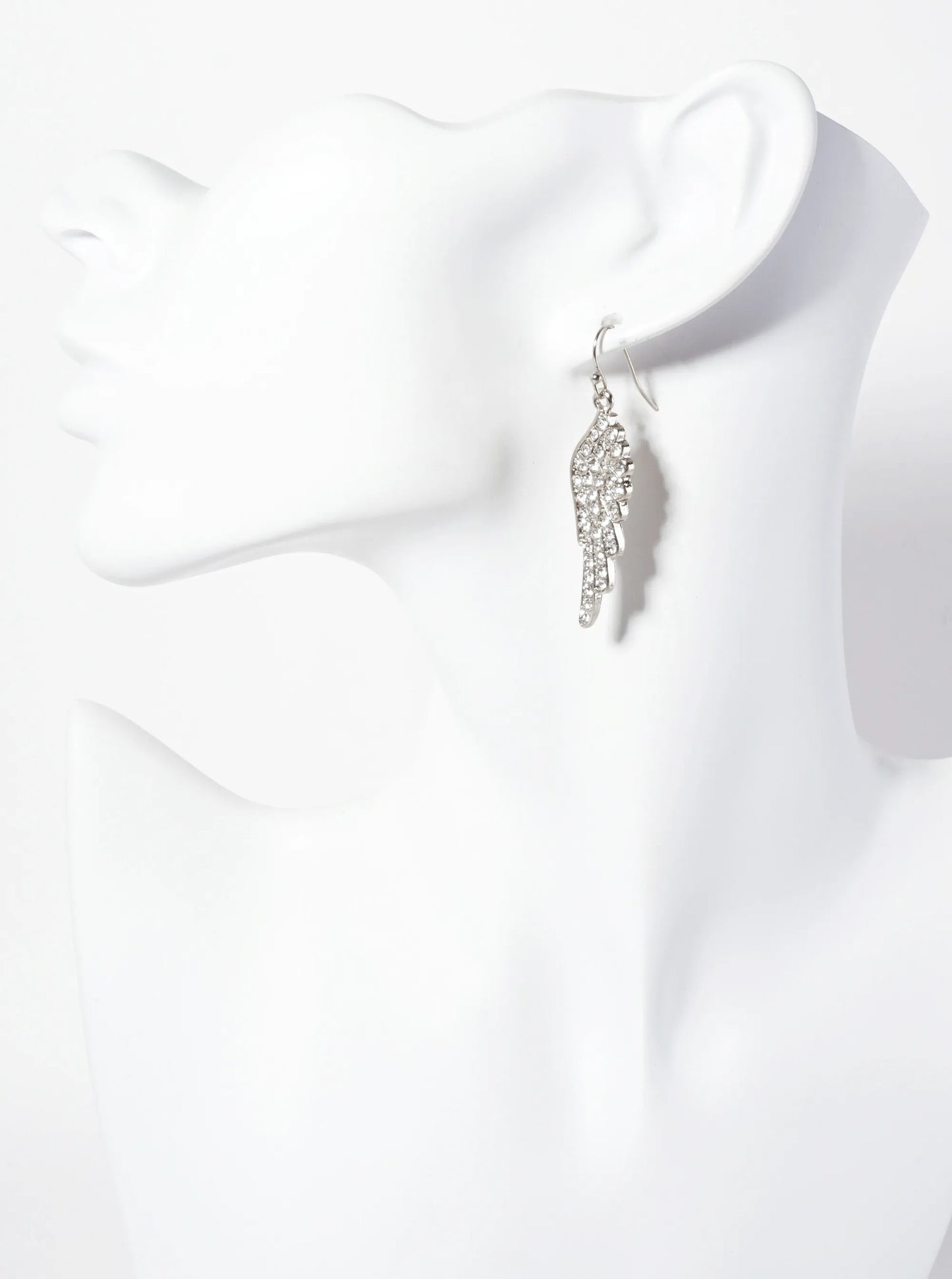 Religious-Theme Crystal-Pave Symmetrical Angel-Wings Drop Earrings