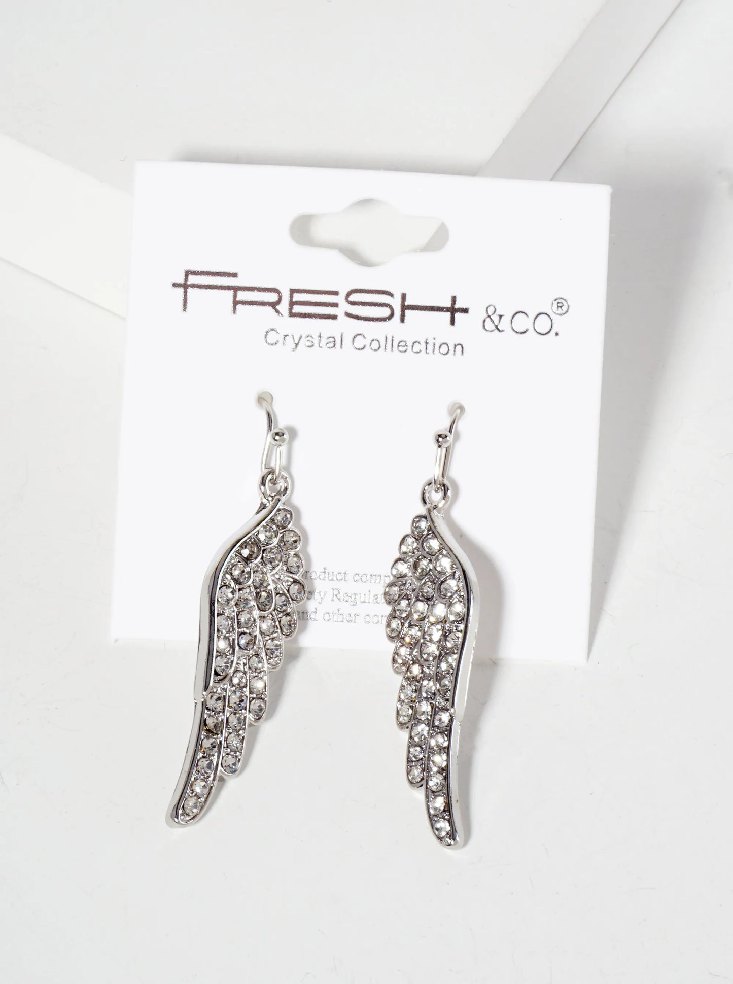 Religious-Theme Crystal-Pave Symmetrical Angel-Wings Drop Earrings
