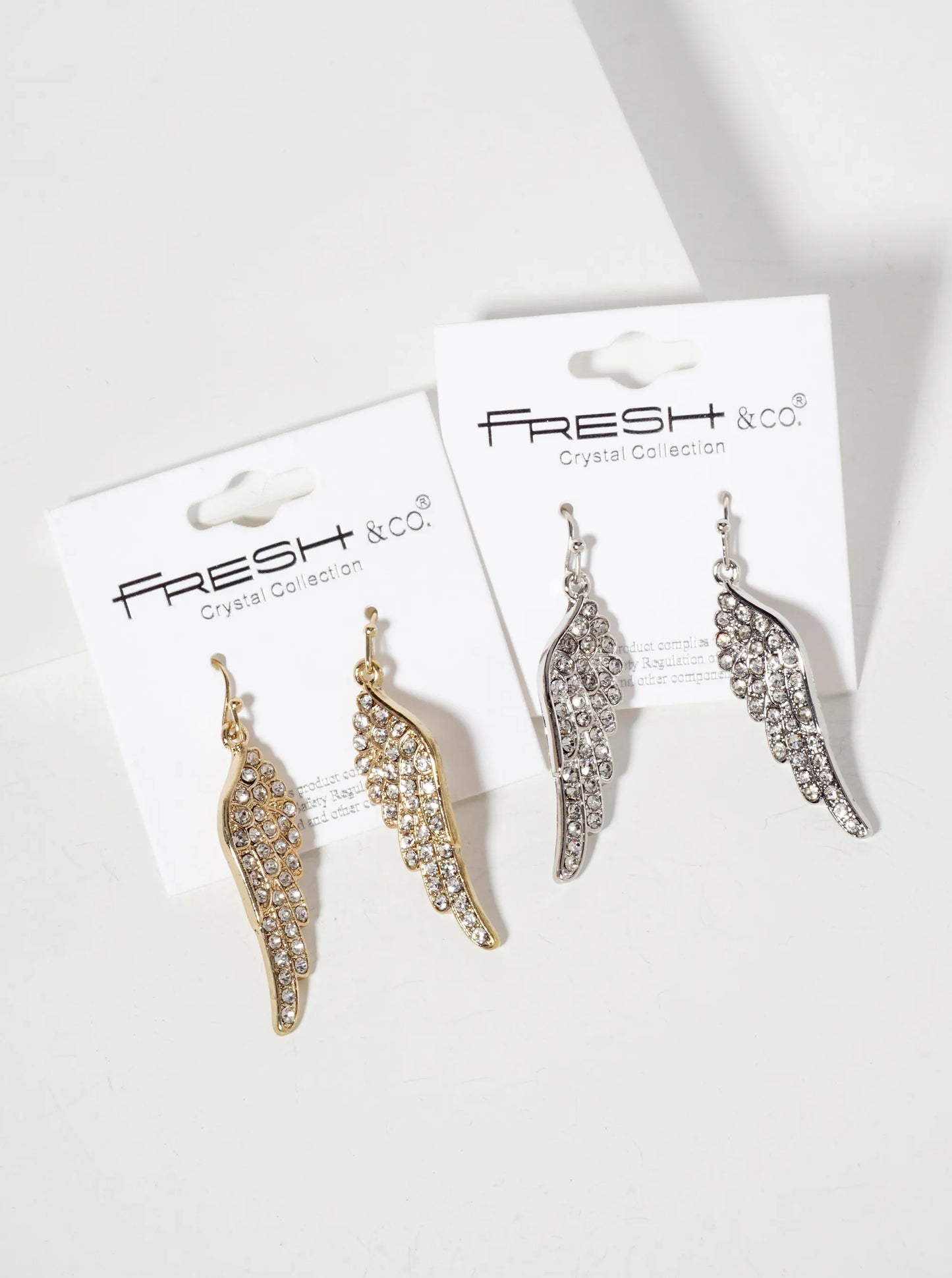 Religious-Theme Crystal-Pave Symmetrical Angel-Wings Drop Earrings