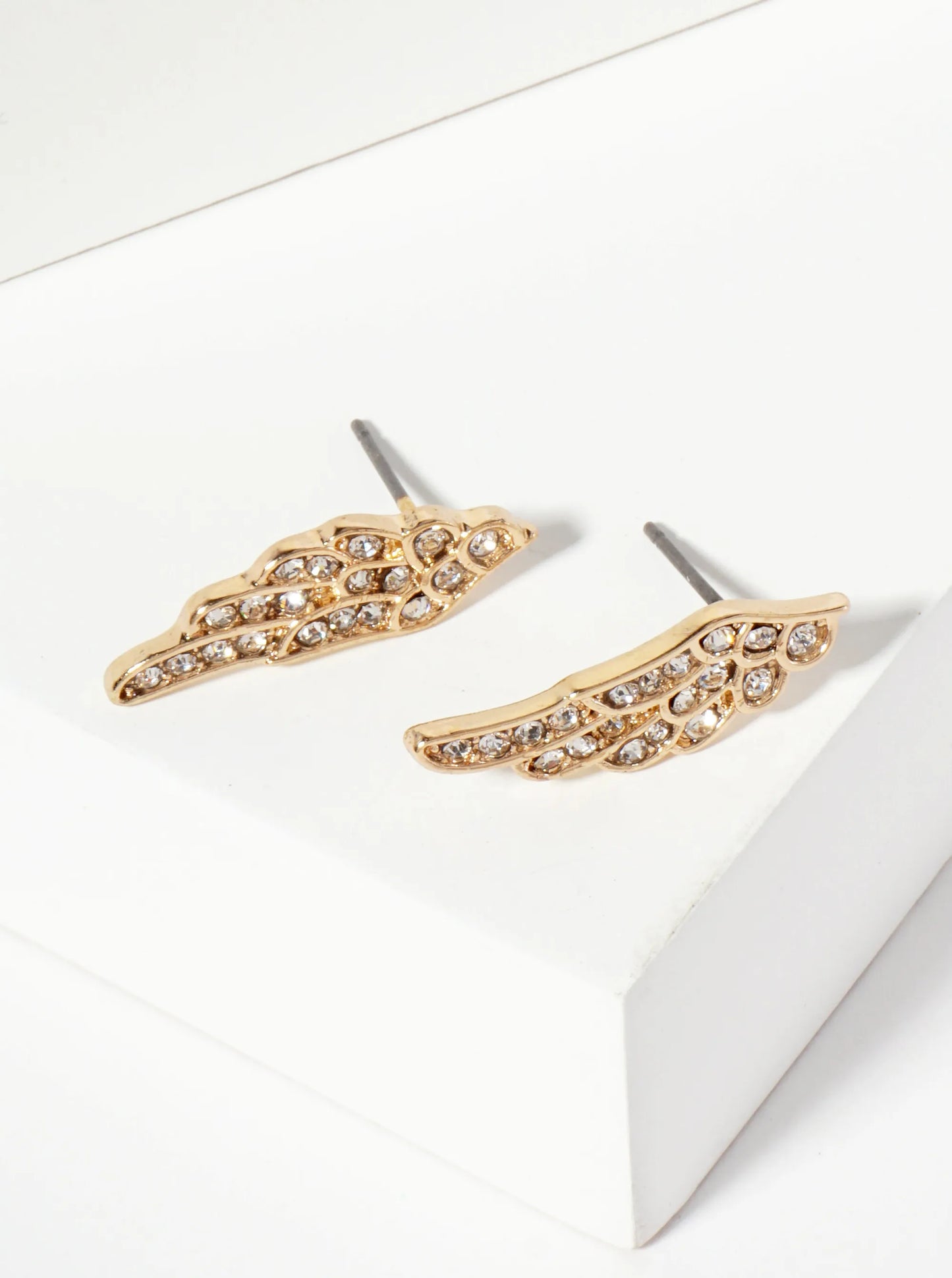 Religious-Theme Crystal-Pave Symmetrical Angel Wings Stud Earrings