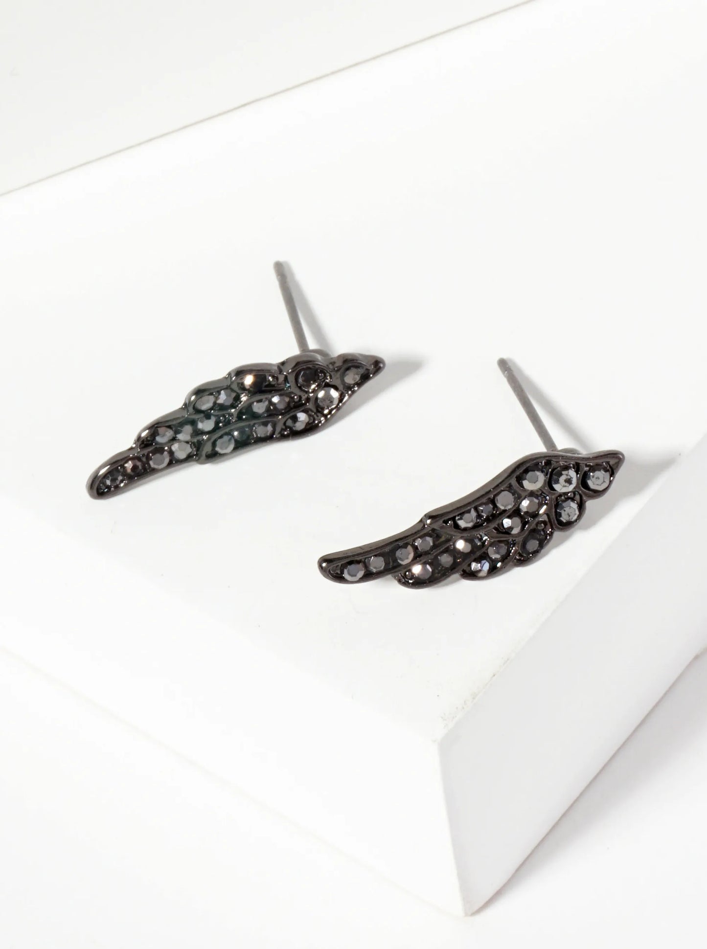 Religious-Theme Crystal-Pave Symmetrical Angel Wings Stud Earrings