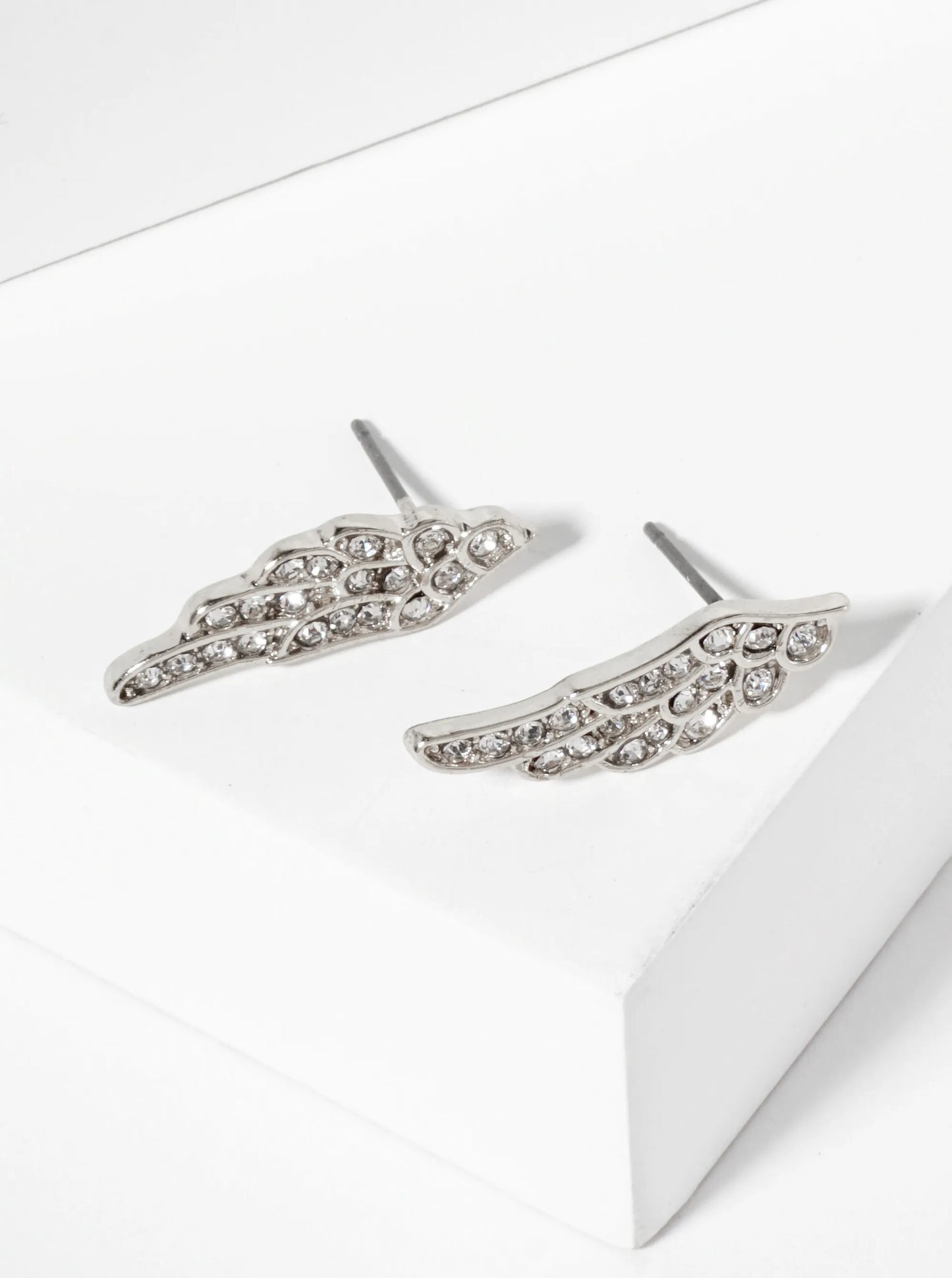Religious-Theme Crystal-Pave Symmetrical Angel Wings Stud Earrings