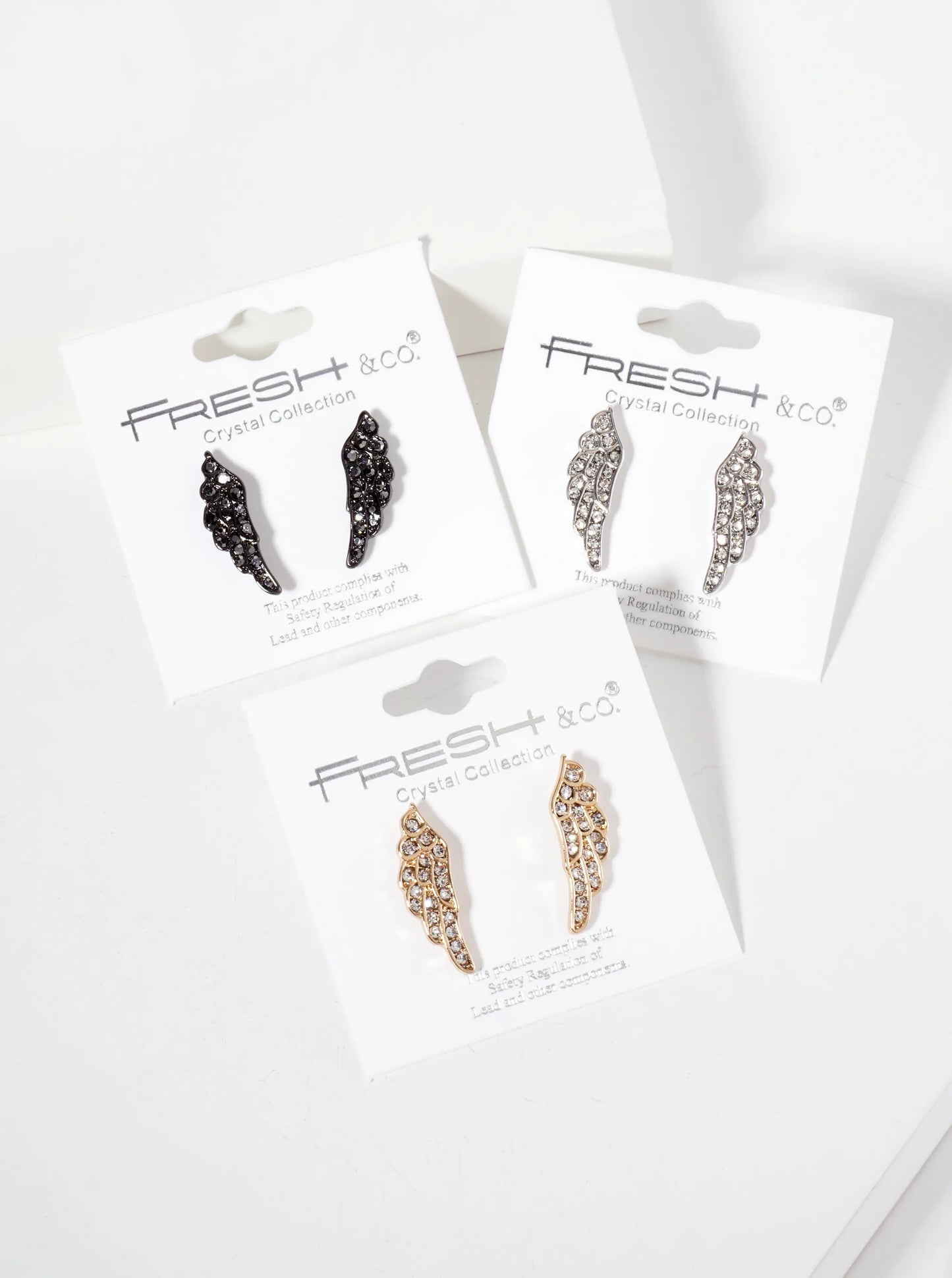 Religious-Theme Crystal-Pave Symmetrical Angel Wings Stud Earrings