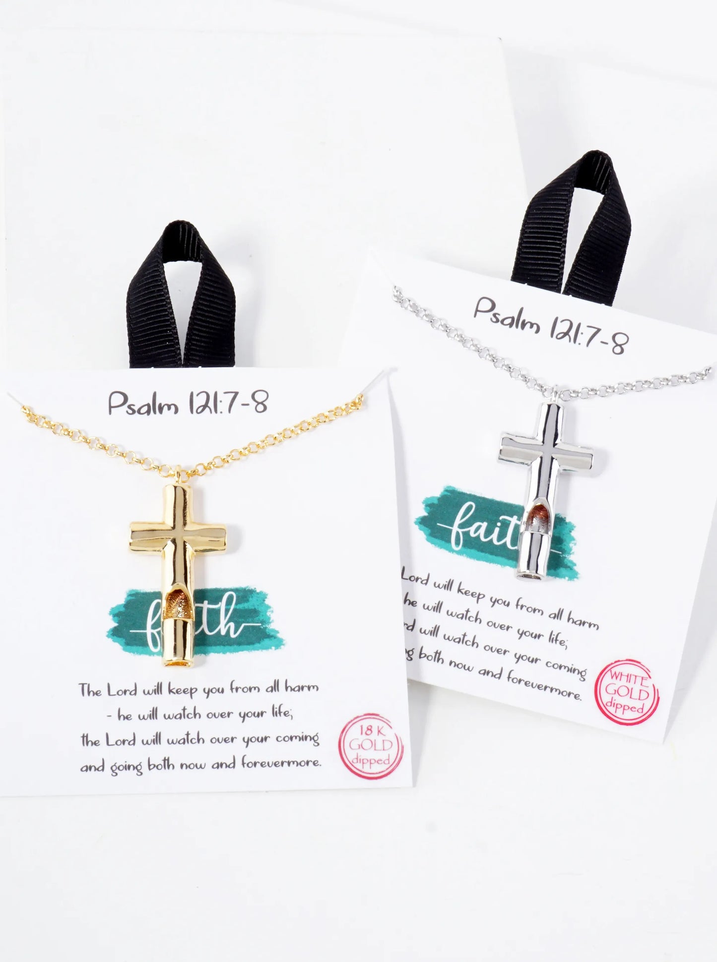 Religious-Theme Psalm 121 7-8 Cross Whistle Pendant Hypoallergenic 18K-Gold-Dipped Necklace
