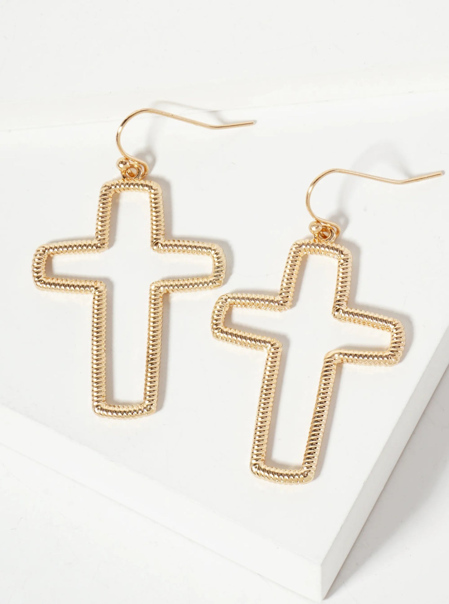 Religious-Theme Textured Metal Cutout Cross Dangle Drop Earrings