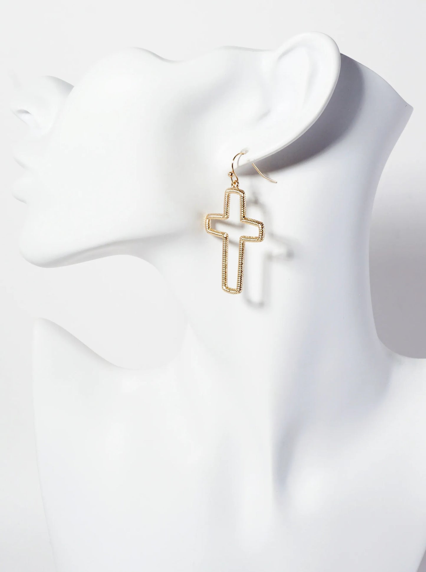 Religious-Theme Textured Metal Cutout Cross Dangle Drop Earrings