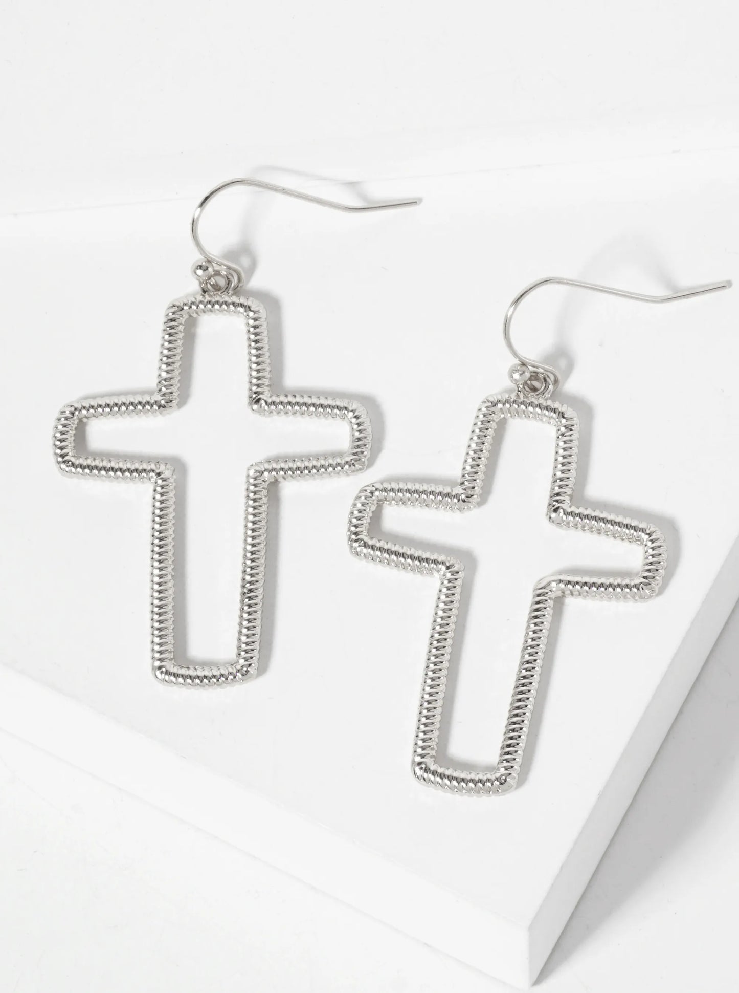 Religious-Theme Textured Metal Cutout Cross Dangle Drop Earrings