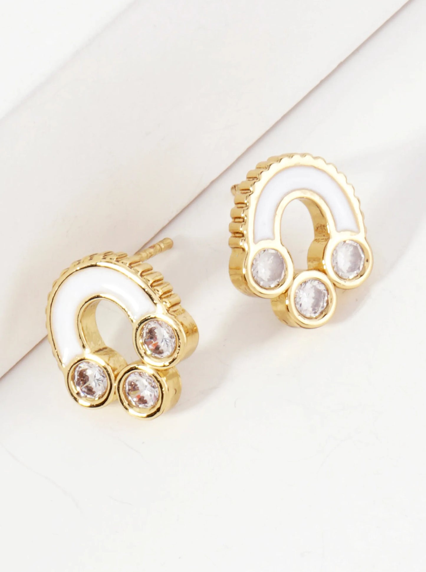 Reverse U-Shaped 14K-Gold-Dipped Stud Earrings With 3 CZ Stones