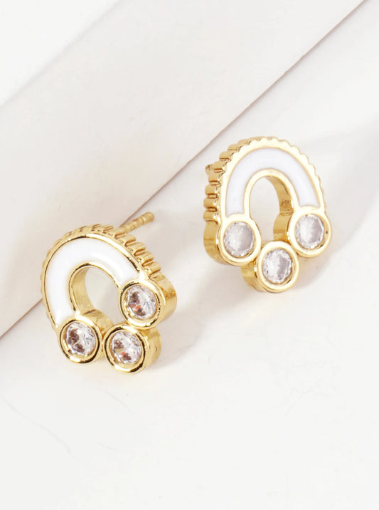 Reverse U-Shaped 14K-Gold-Dipped Stud Earrings With 3 CZ Stones