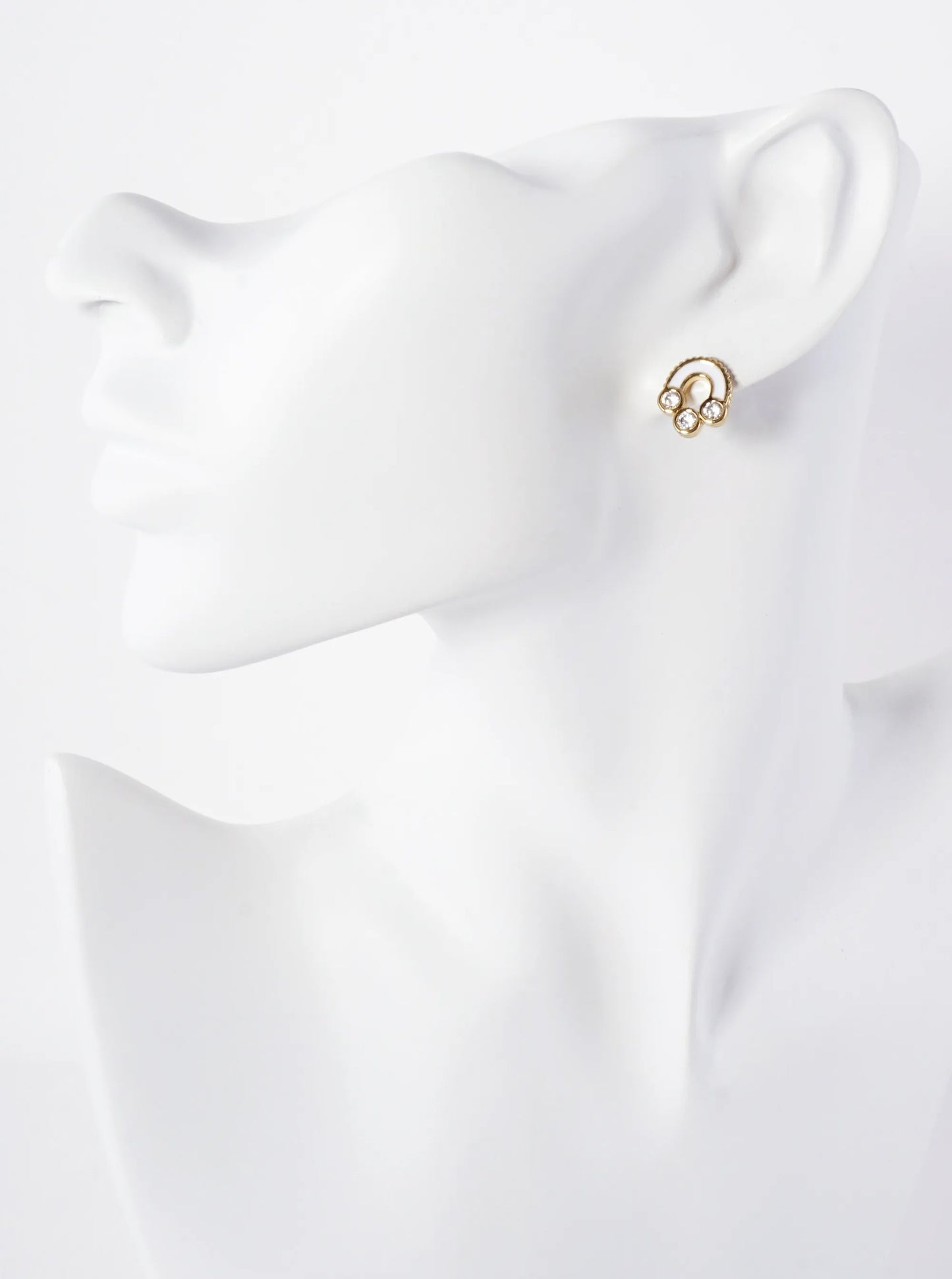 Reverse U-Shaped 14K-Gold-Dipped Stud Earrings With 3 CZ Stones