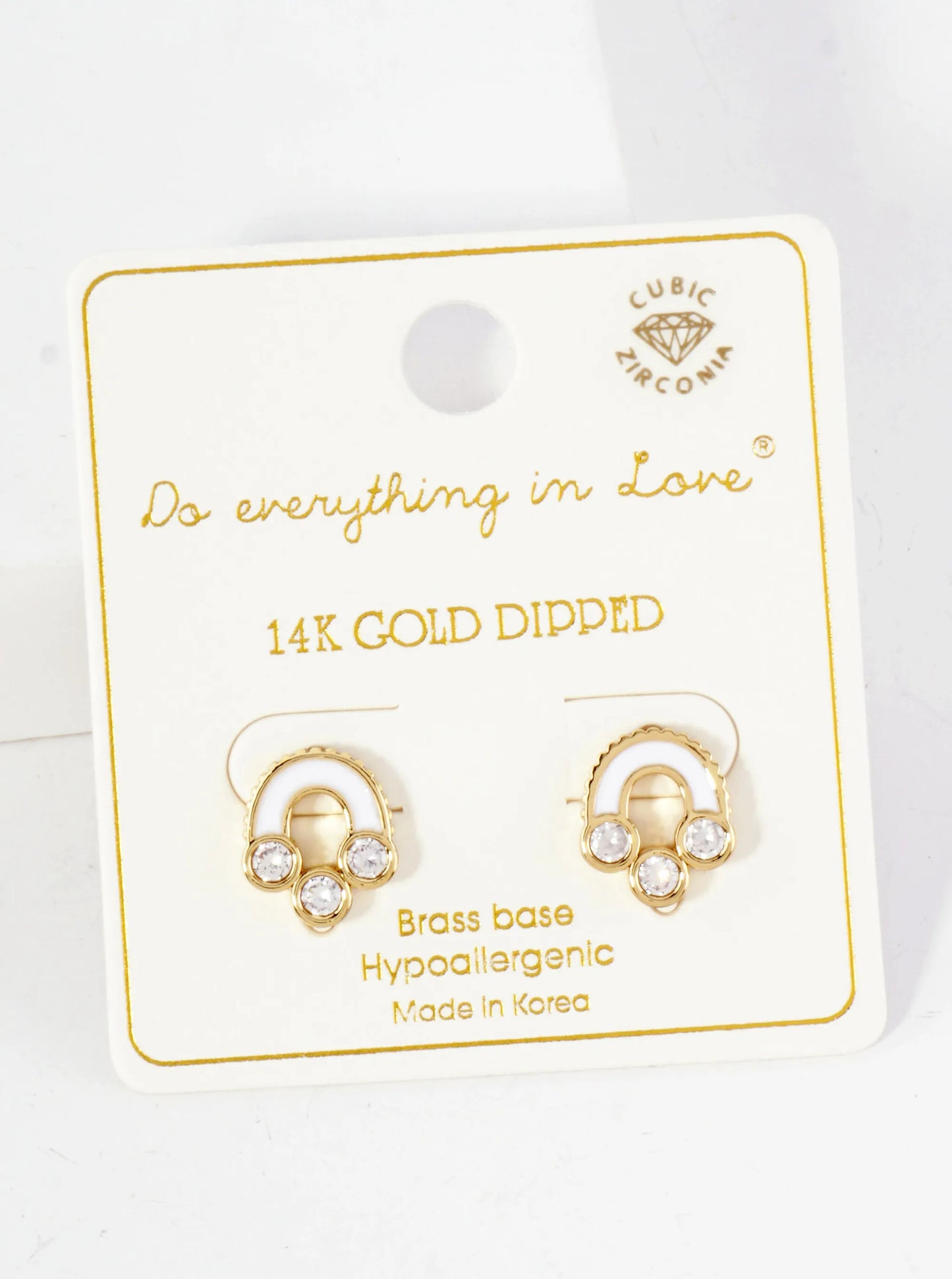 Reverse U-Shaped 14K-Gold-Dipped Stud Earrings With 3 CZ Stones