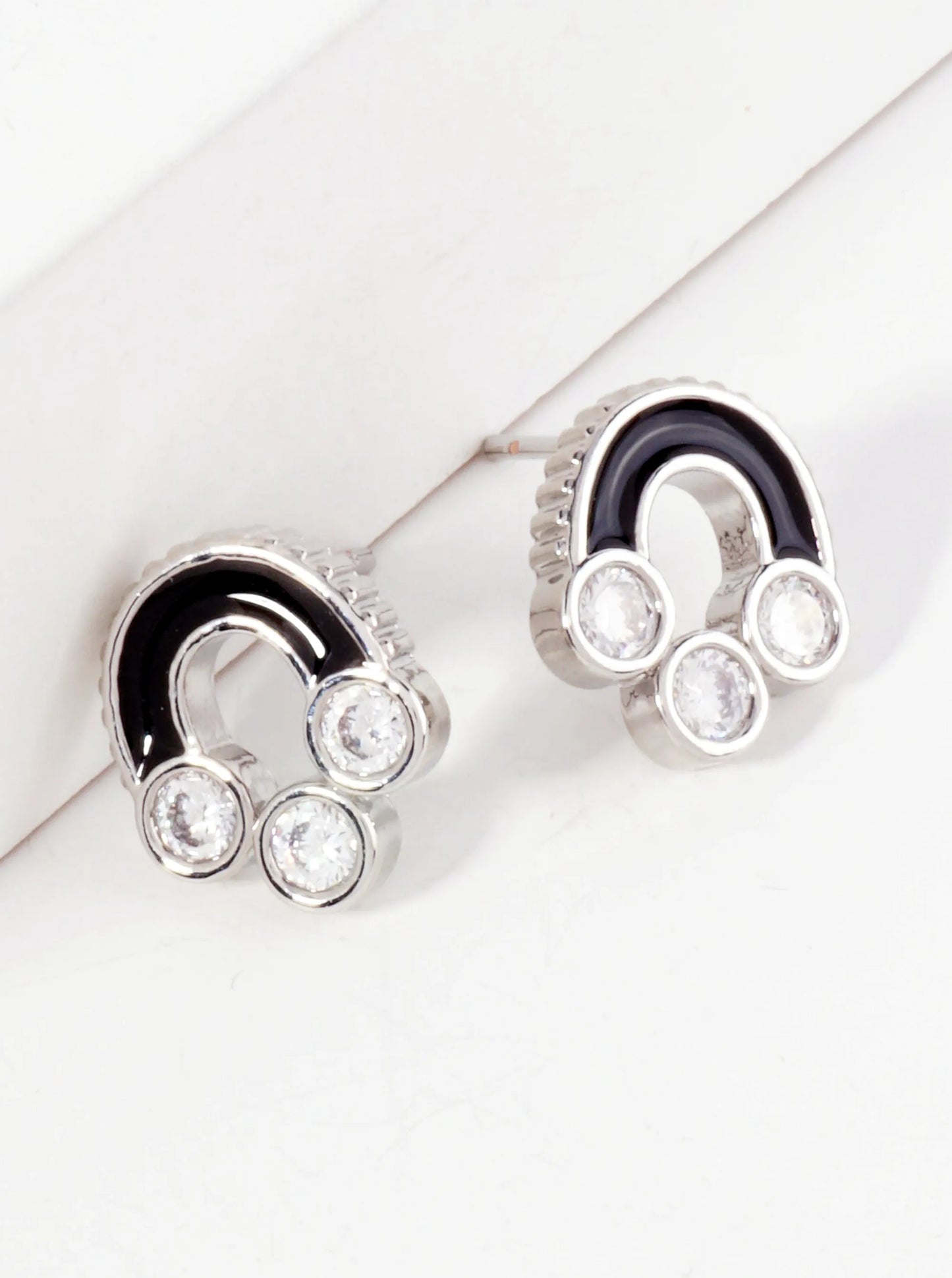 Reverse U-Shaped 14K-Gold-Dipped Stud Earrings With 3 CZ Stones