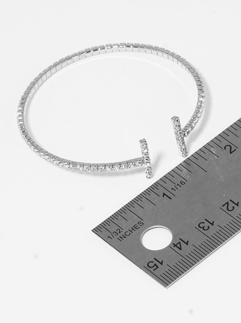 Rhinestone Double Side Bar Adjustable Cuff Bracelet