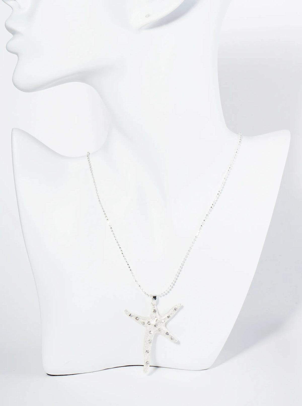 Rhinestone Embedded Sea Star Starfish Pendant 17 Inch Ball Chain Necklace