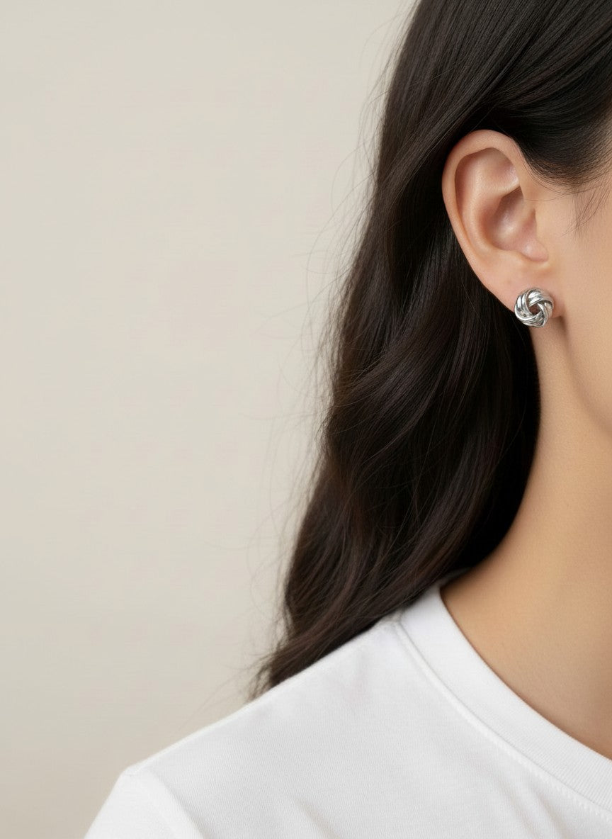 Ribbed Knot Stud Earrings