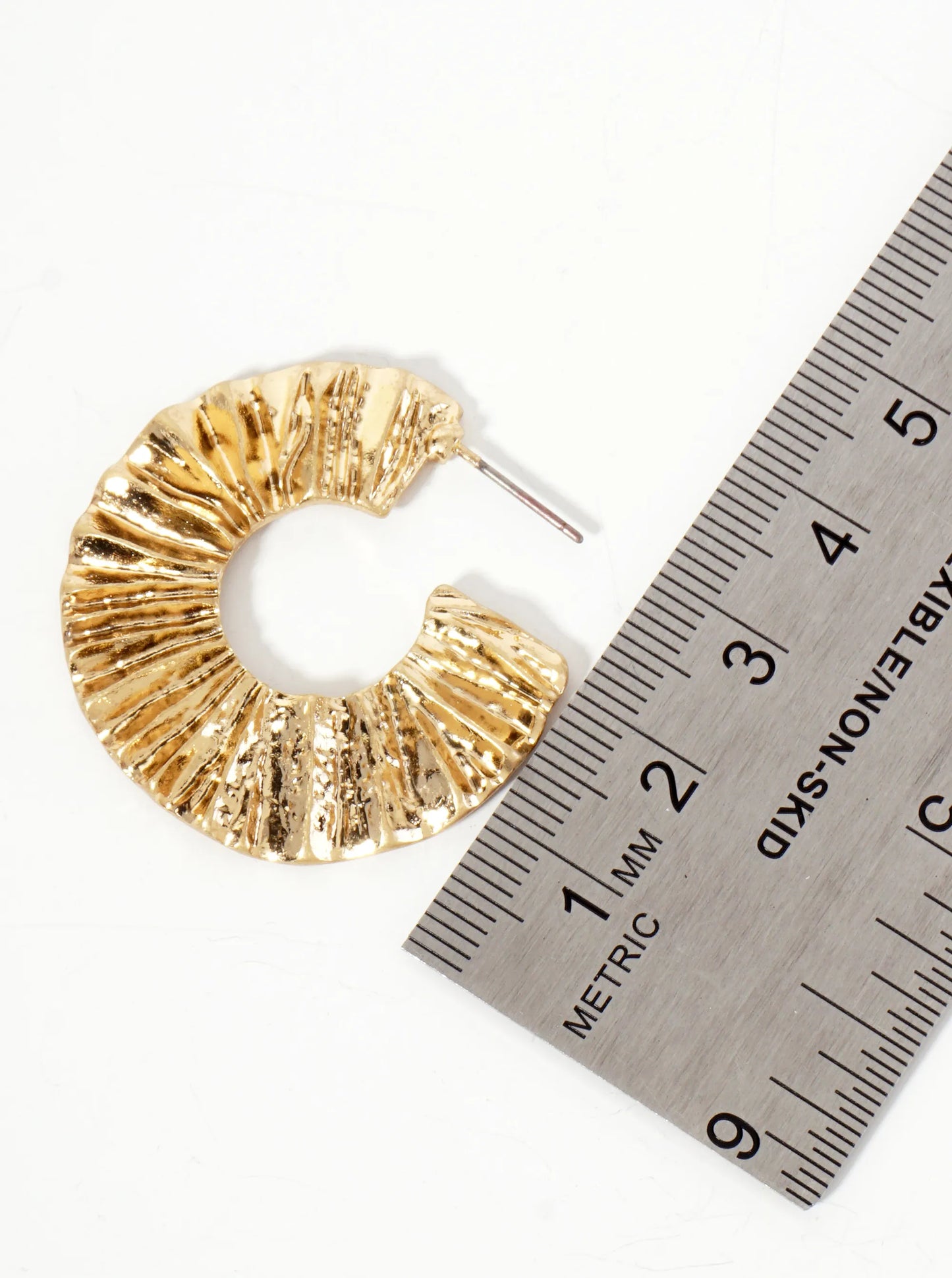 Rippled Hammered-Texture 30mm Wide Hoop Earrings With-Titanium-Post