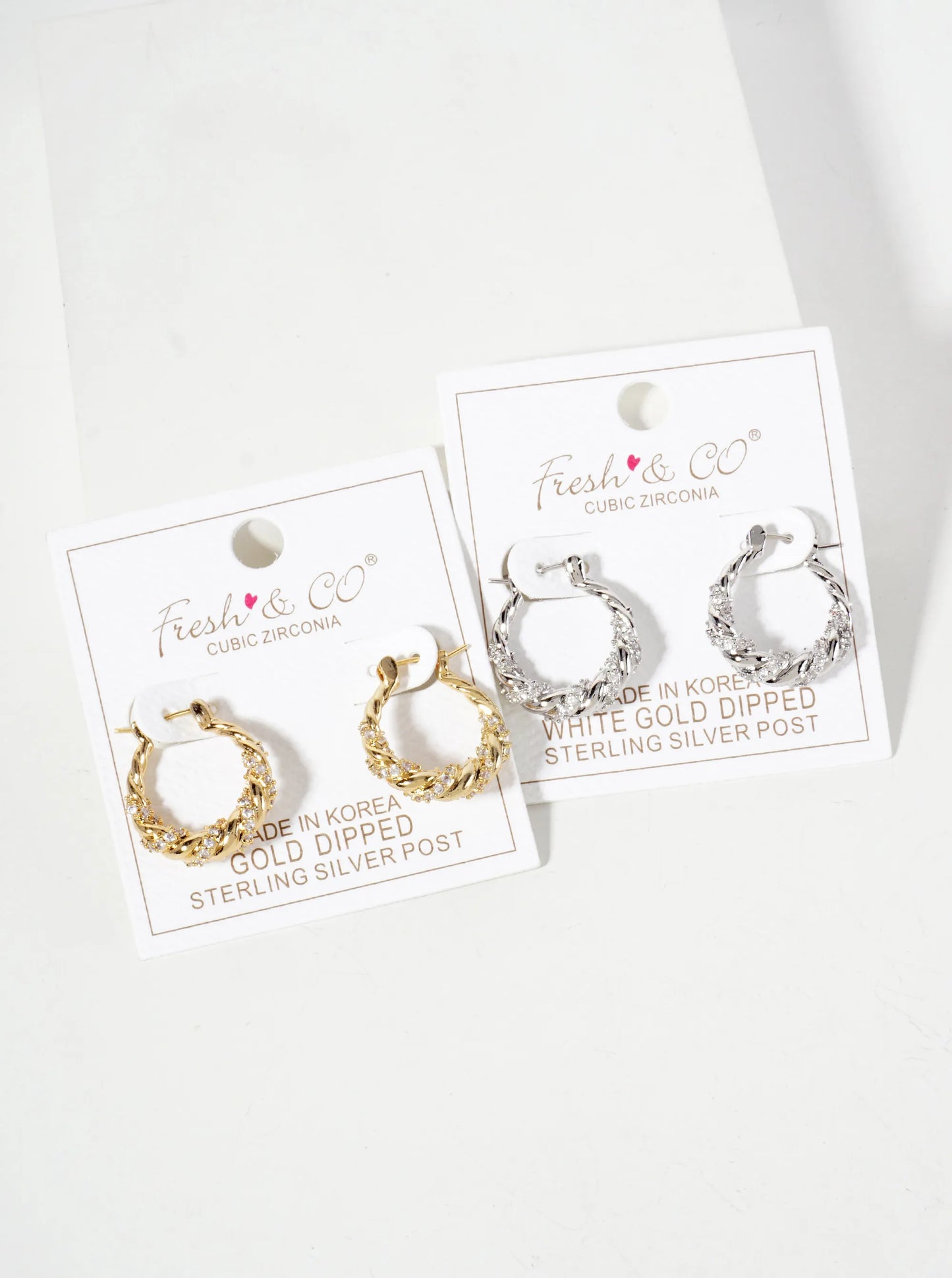 Rolled Design Single Row Of CZ Embellishment 20mm 18K-Gold-Dipped Tapered Latch-Back Hoop Earrings
