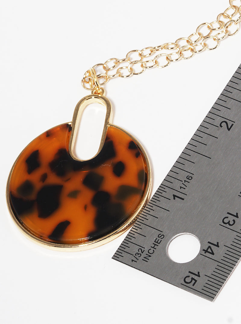Round Acetate Pendant Long Necklace Set With Earrings