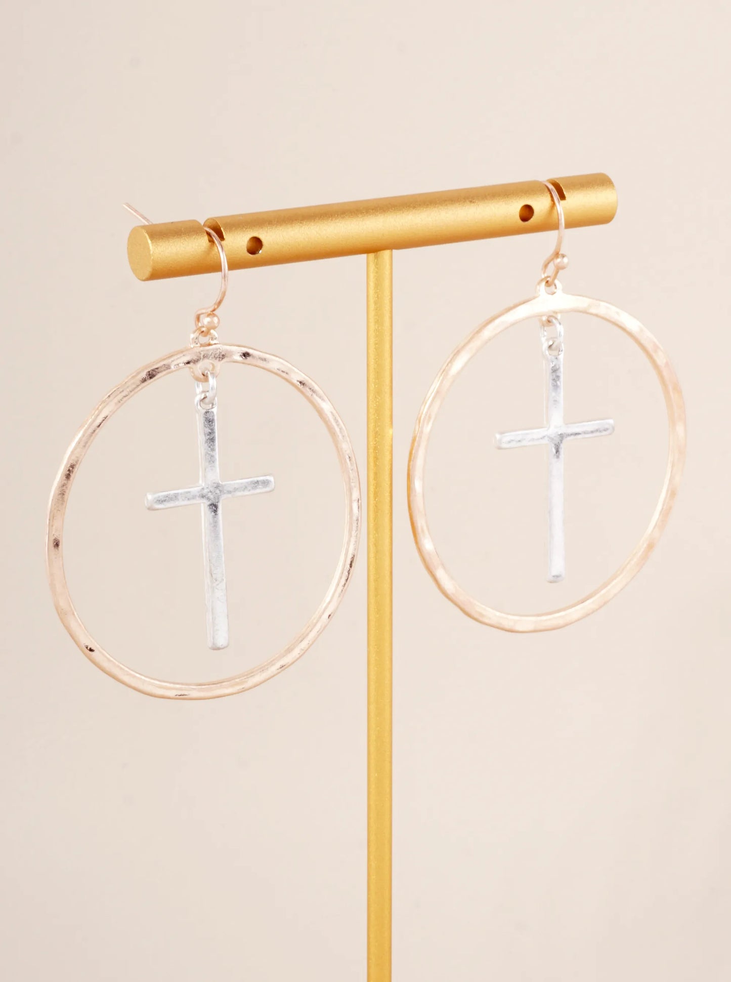 Round Circle Drop Cross Dangle Earrings