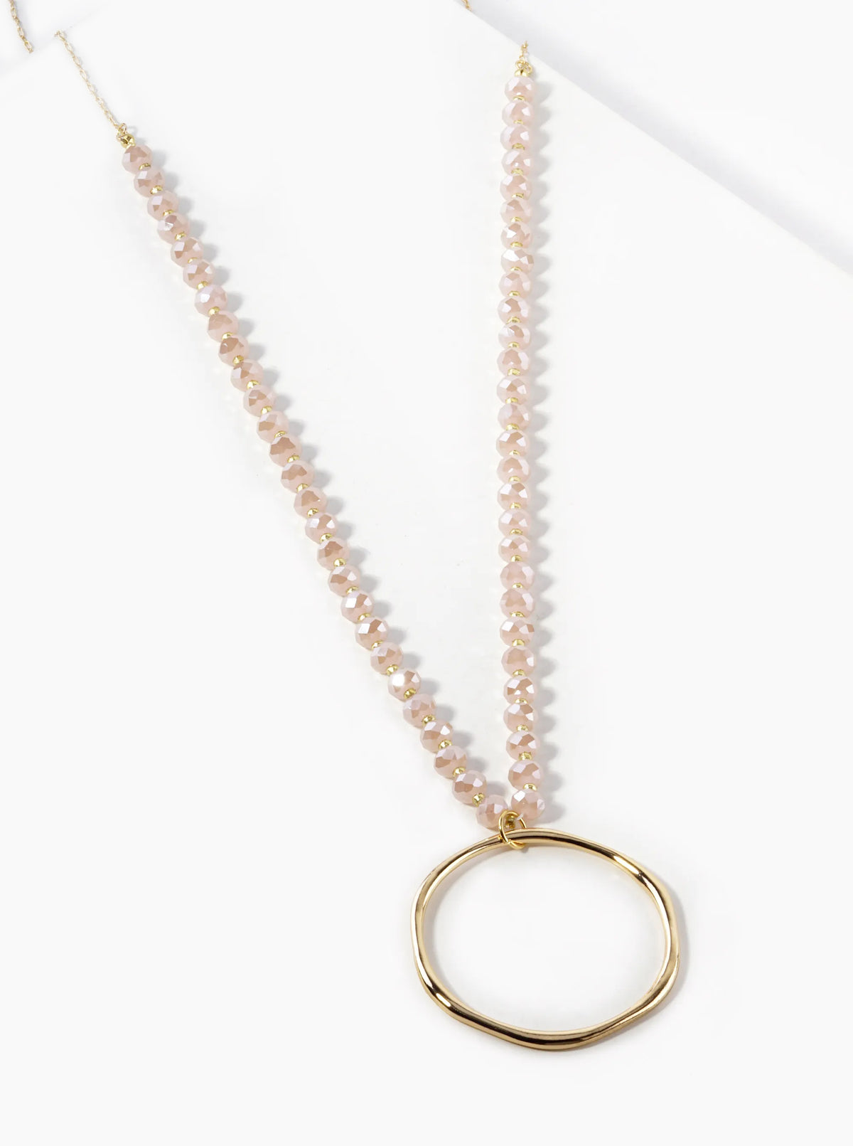 Round Circle Pendant Glass Beaded Long Necklace