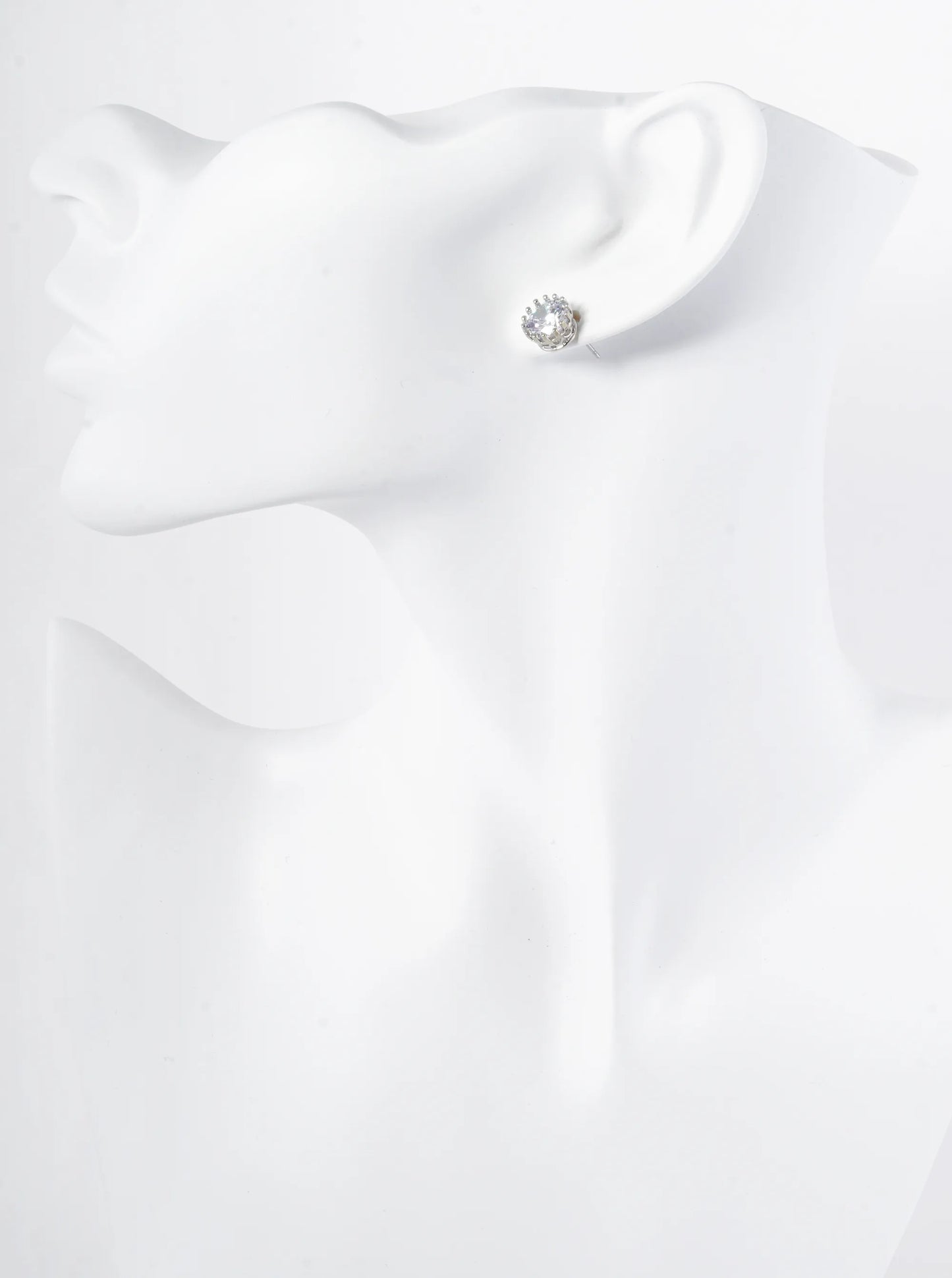 Round Cubic Zirconia Prong With Pave 9mm Button Stud Earrings